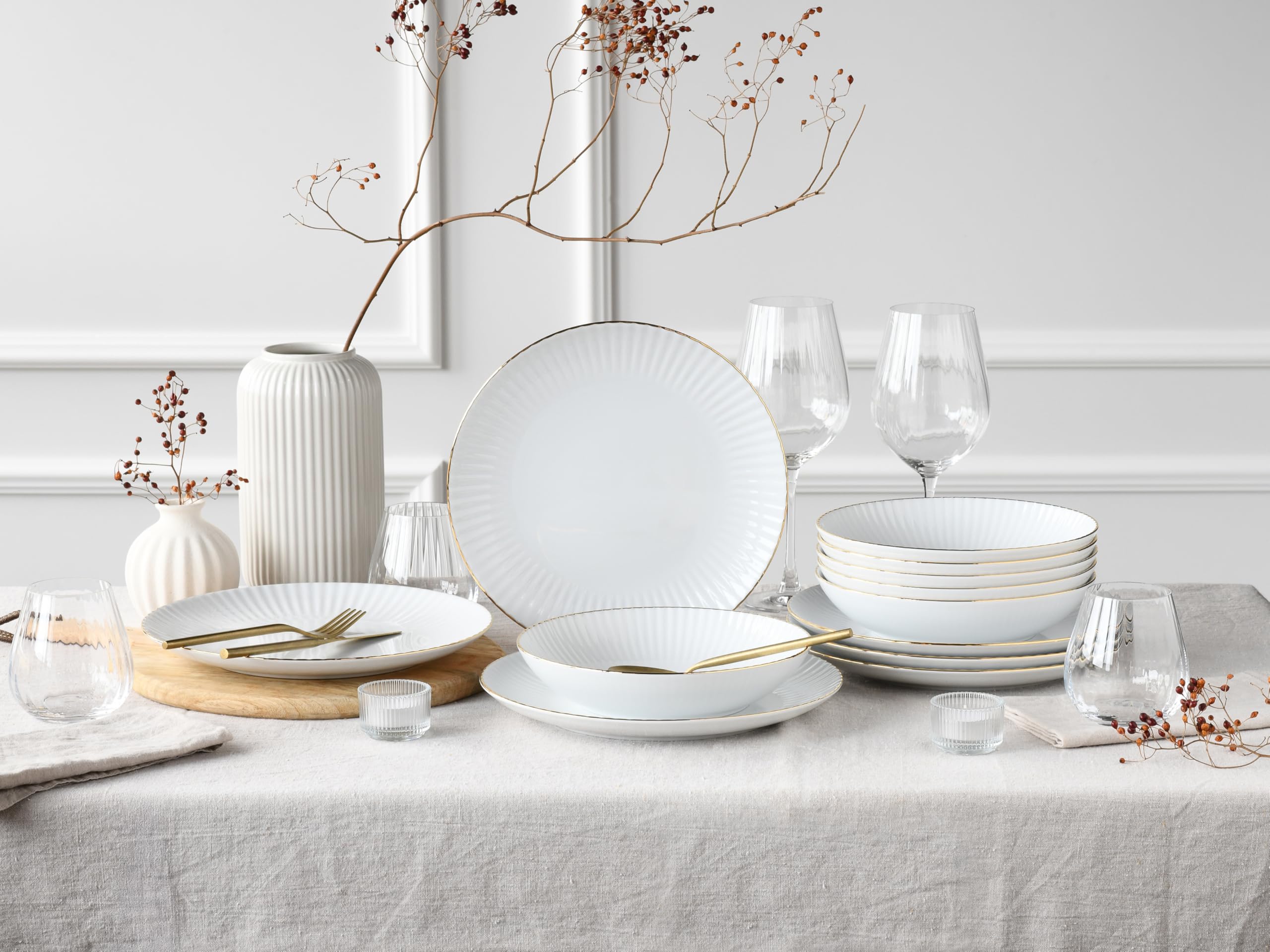 CreaTable, 20752, Serie Allegra Goldband, 12-teiliges Geschirrset für 6 Personen