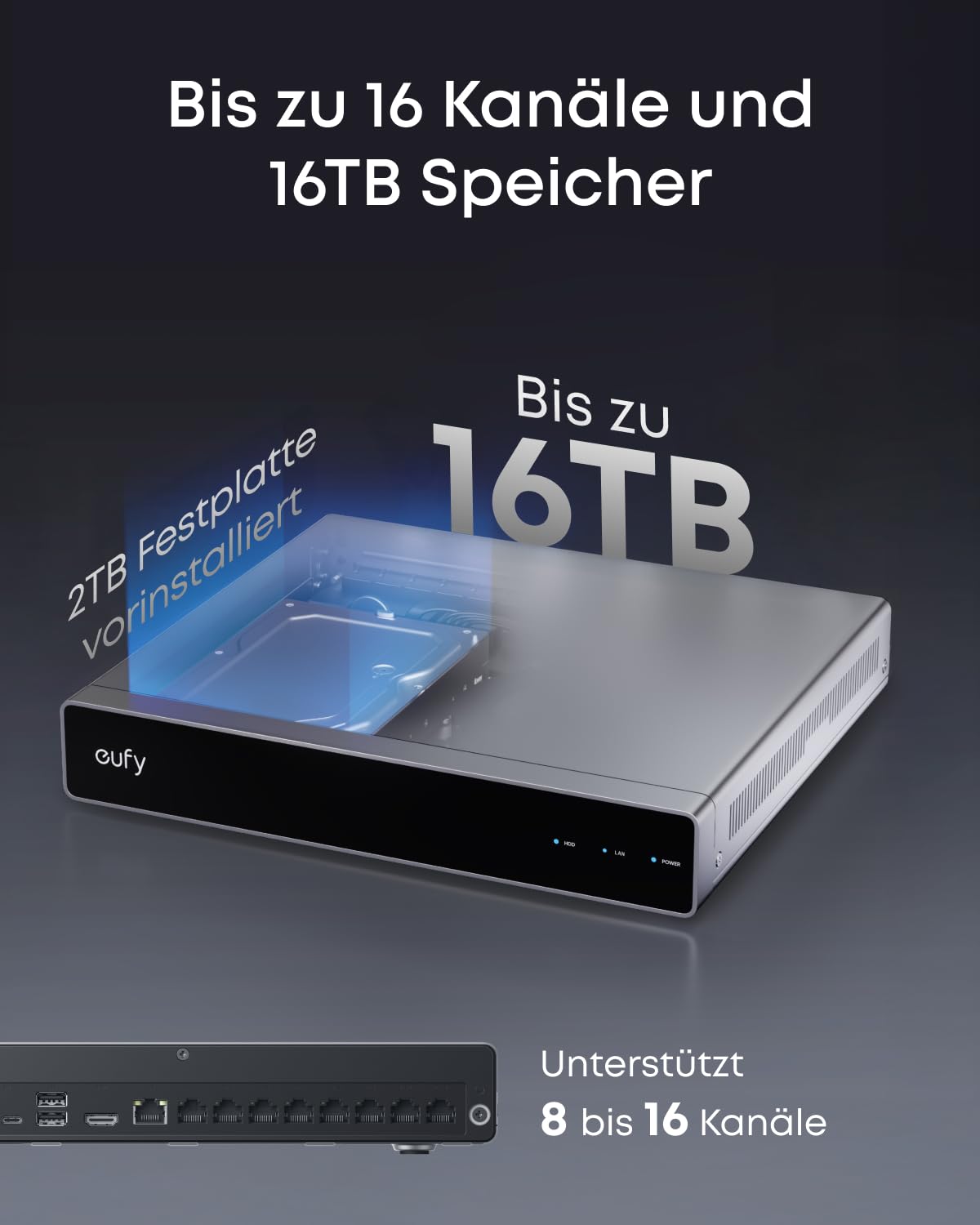 eufy PoE NVR Security System S4, 2× Bullet-PTZ-Kameras, 2X Turrent-Kameras