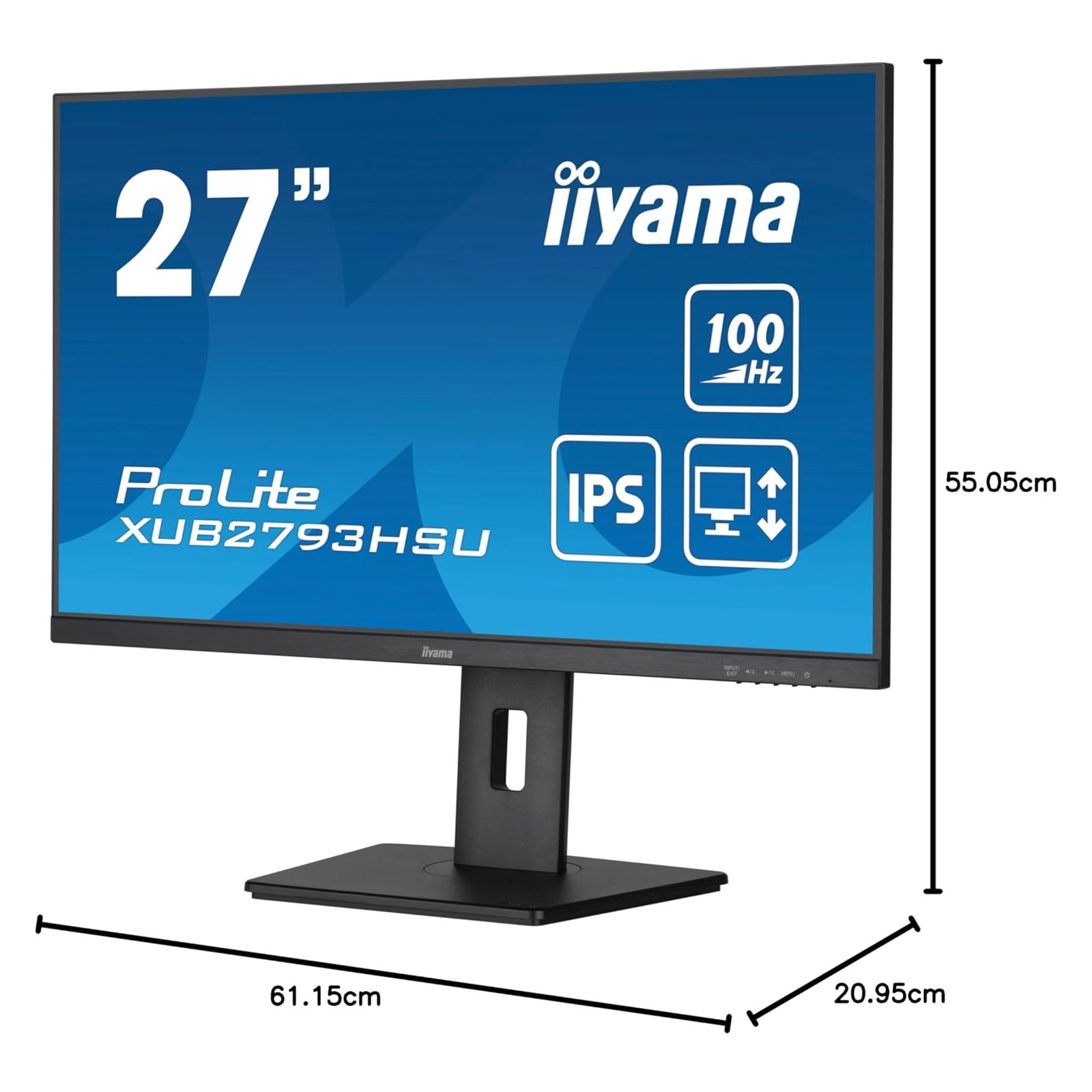 iiyama Monitor PROLITE XUB2793HSU-B7, matt schwarz, 27 Zoll, Full-HD, 100 Hz, 1ms (LED, HDMI, DisplayPort, höhenverstellbar, neigbar, pivot)