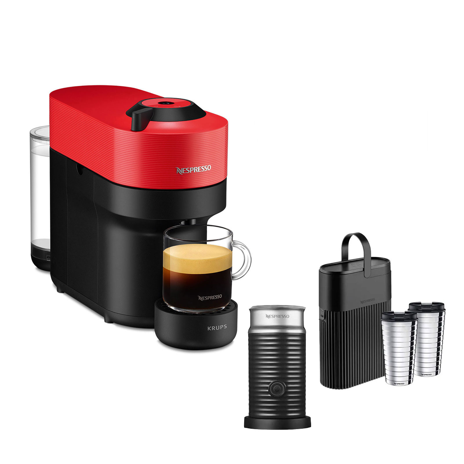 Krups XN9205.22 Vertou Pop Red inkl. Nestlé Nespresso Geschenk-Set Recycling Behälter + Travel Mug  und Aerocchino 3