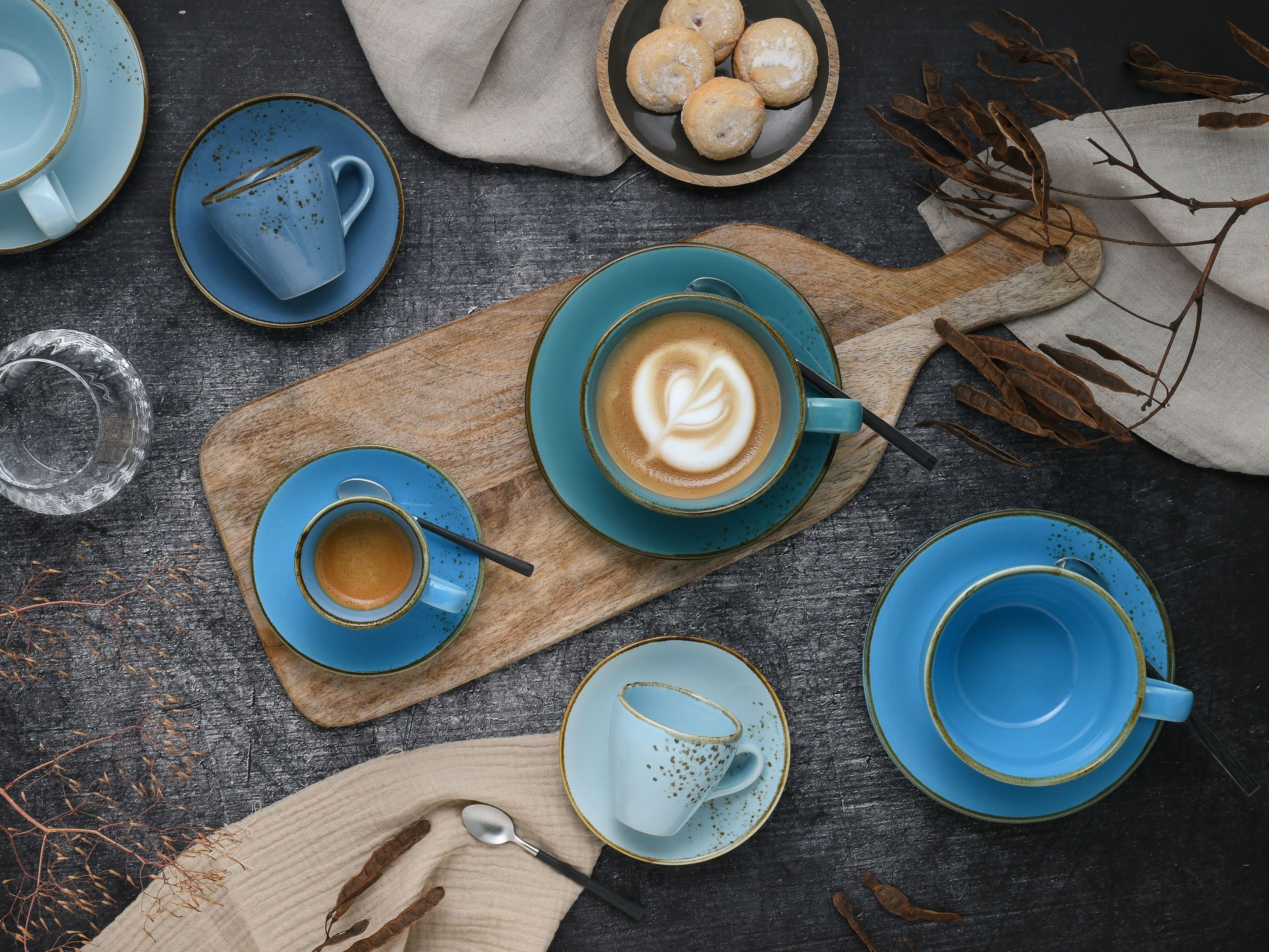 CreaTable, 23415, Serie Nature Collection AQUA Bistrotassen Set, Geschirrset, Tassen Set 16 teilig