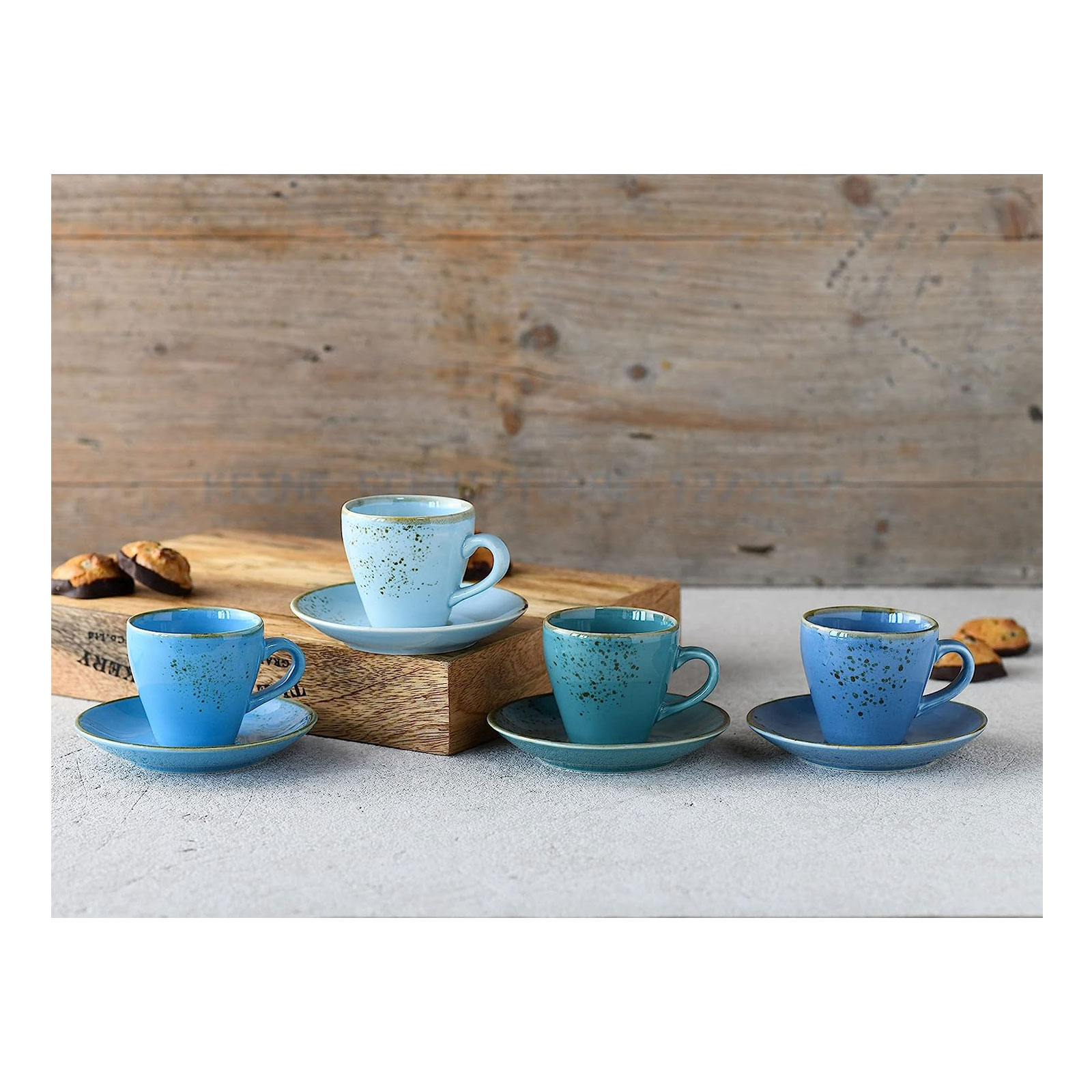 CreaTable, 23698, Serie Nature Collection AQUA Bistrotassen, Espresso Set 8 teilig, Steinzeug