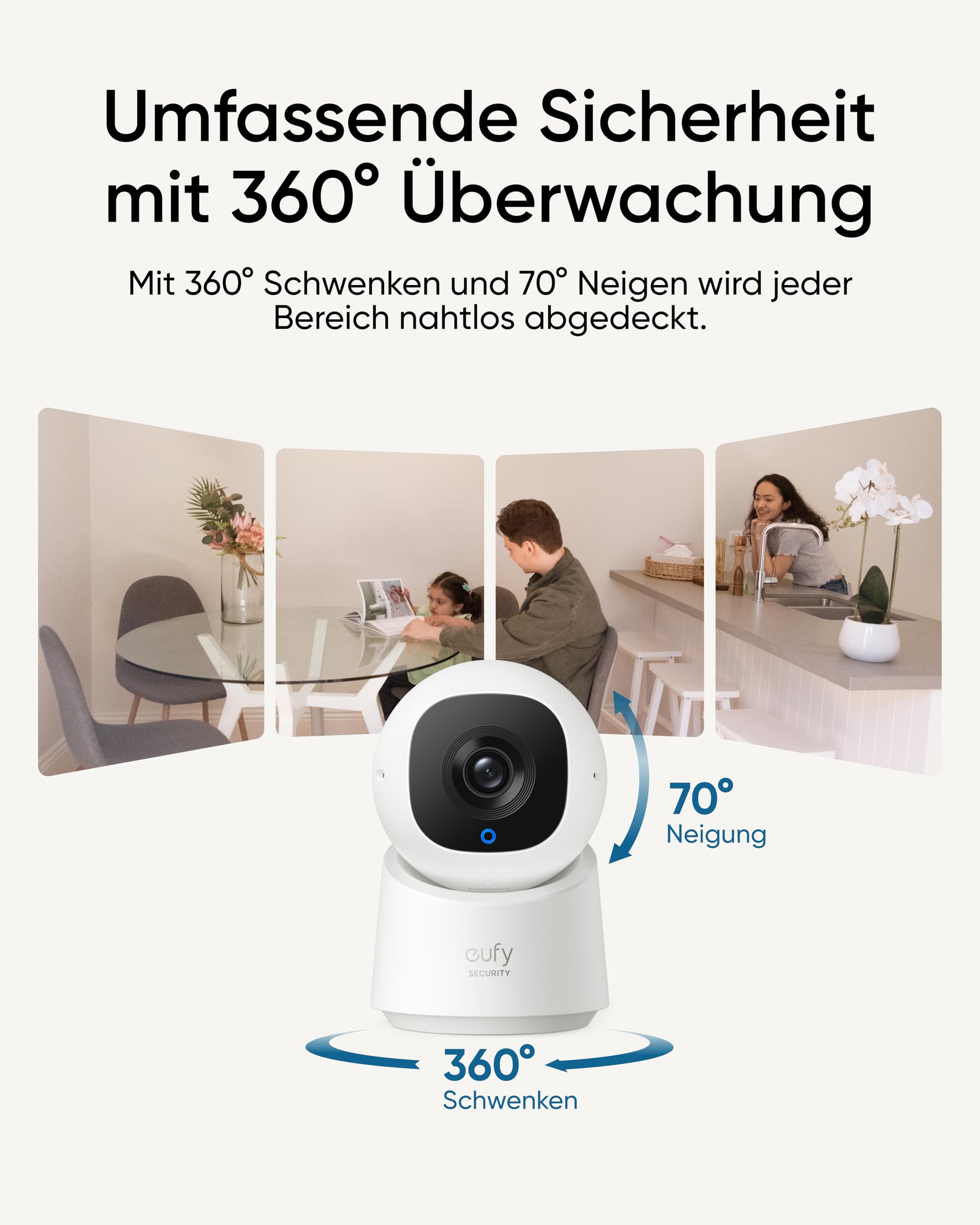 eufy Indoor Cam C220, 2K Überwachungskamera Innen, 360°