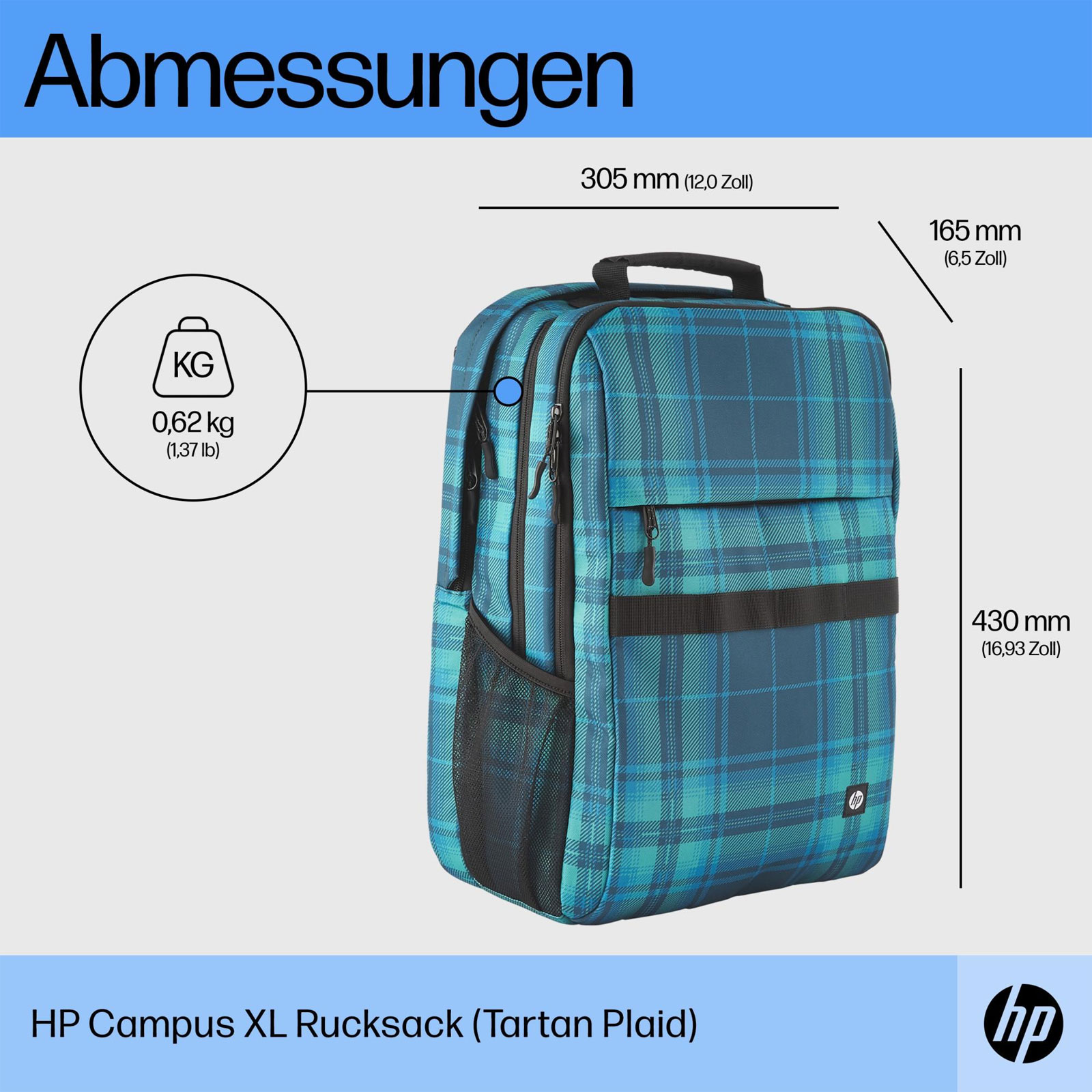 HP Campus XL Rucksack, Tartan Plaid (16,1 Zoll, Regenschutz, 7J594AA)