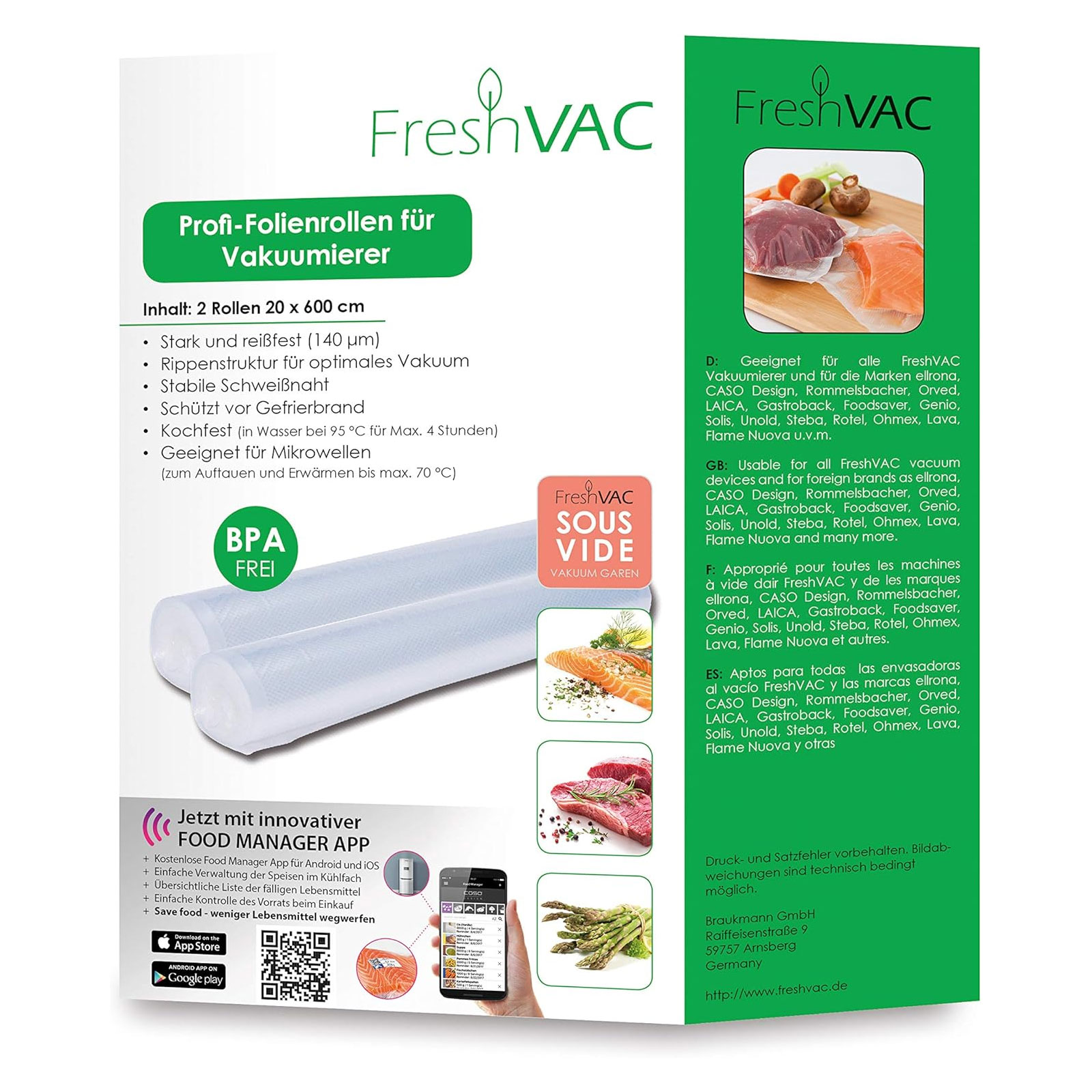 Caso FreshVacPro Folienrollen 20x600cm + Folienrolle 30x600cm