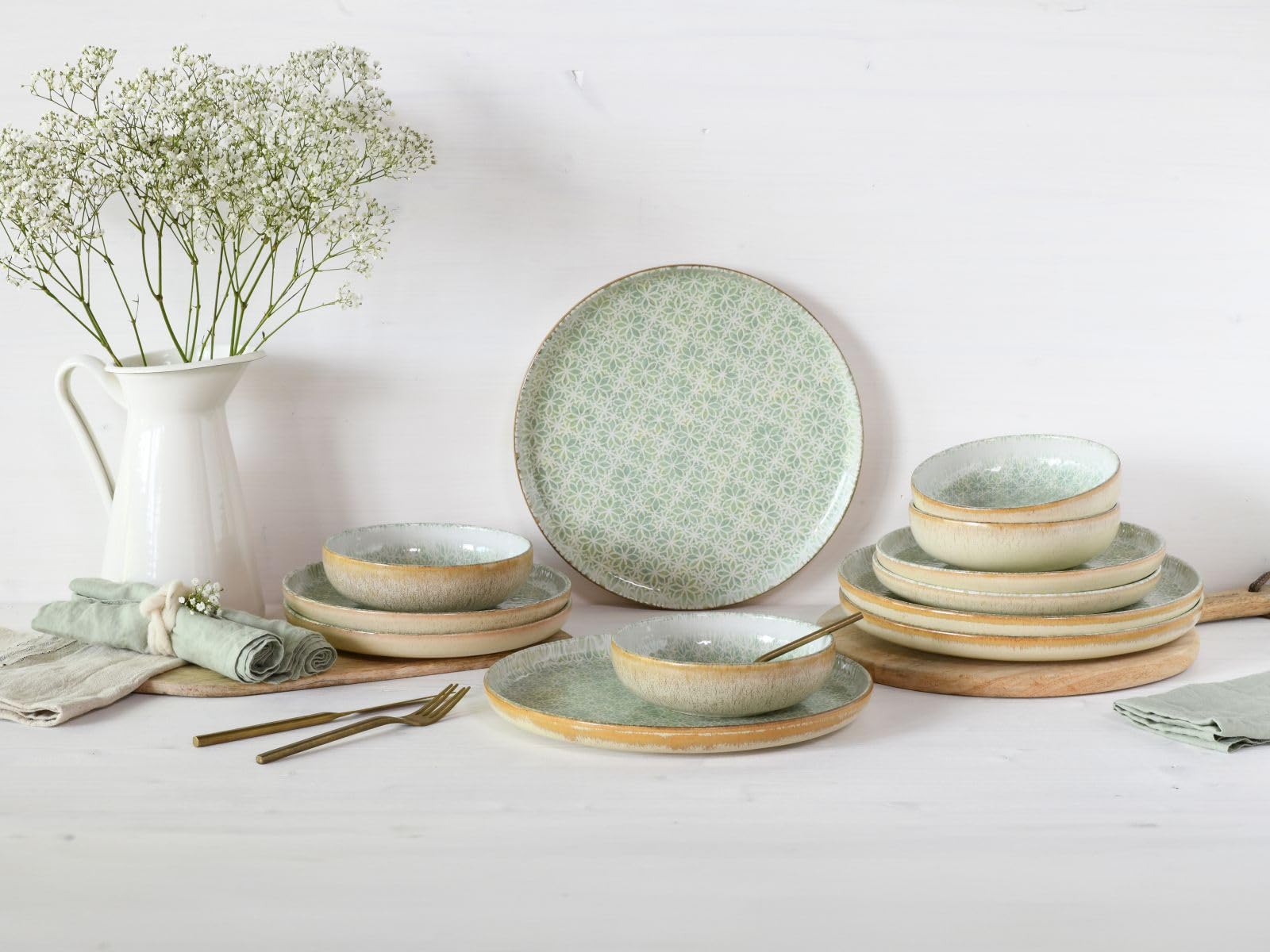 CreaTable, 24085, Serie Uno Emiliana Grün, 12-tlg Geschirrset für 4 Personen