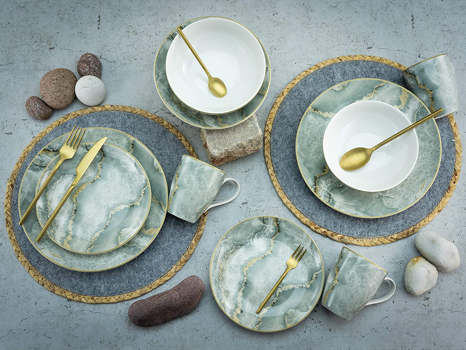 Creatable, 22275, Serie Marmor Collection grau, Geschirrset, Kombiservice 16 teilig, Steinzeug