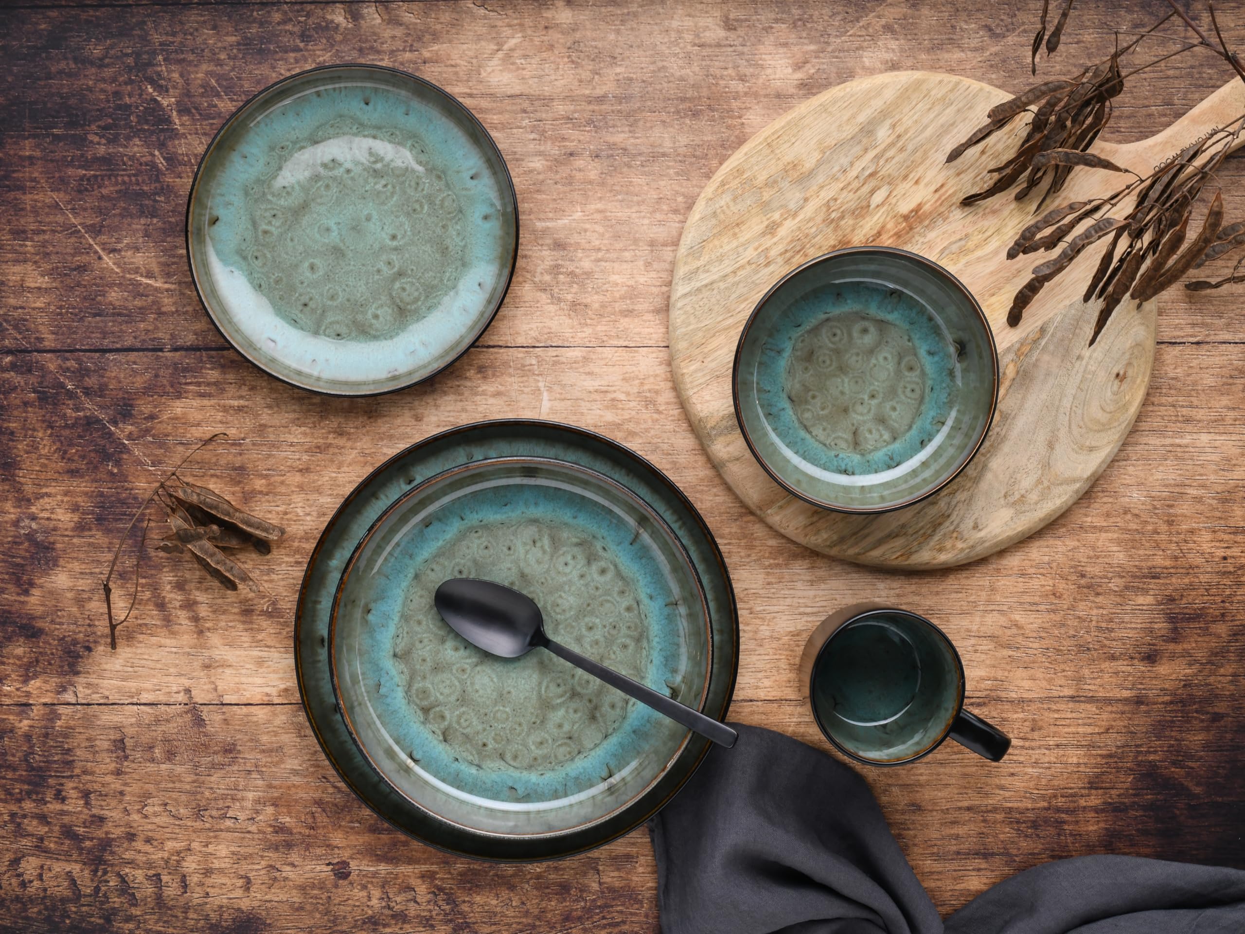 CreaTable 20166 Kombiservice Serie Nordic Fjord Green 16-tlg. 4 Personen