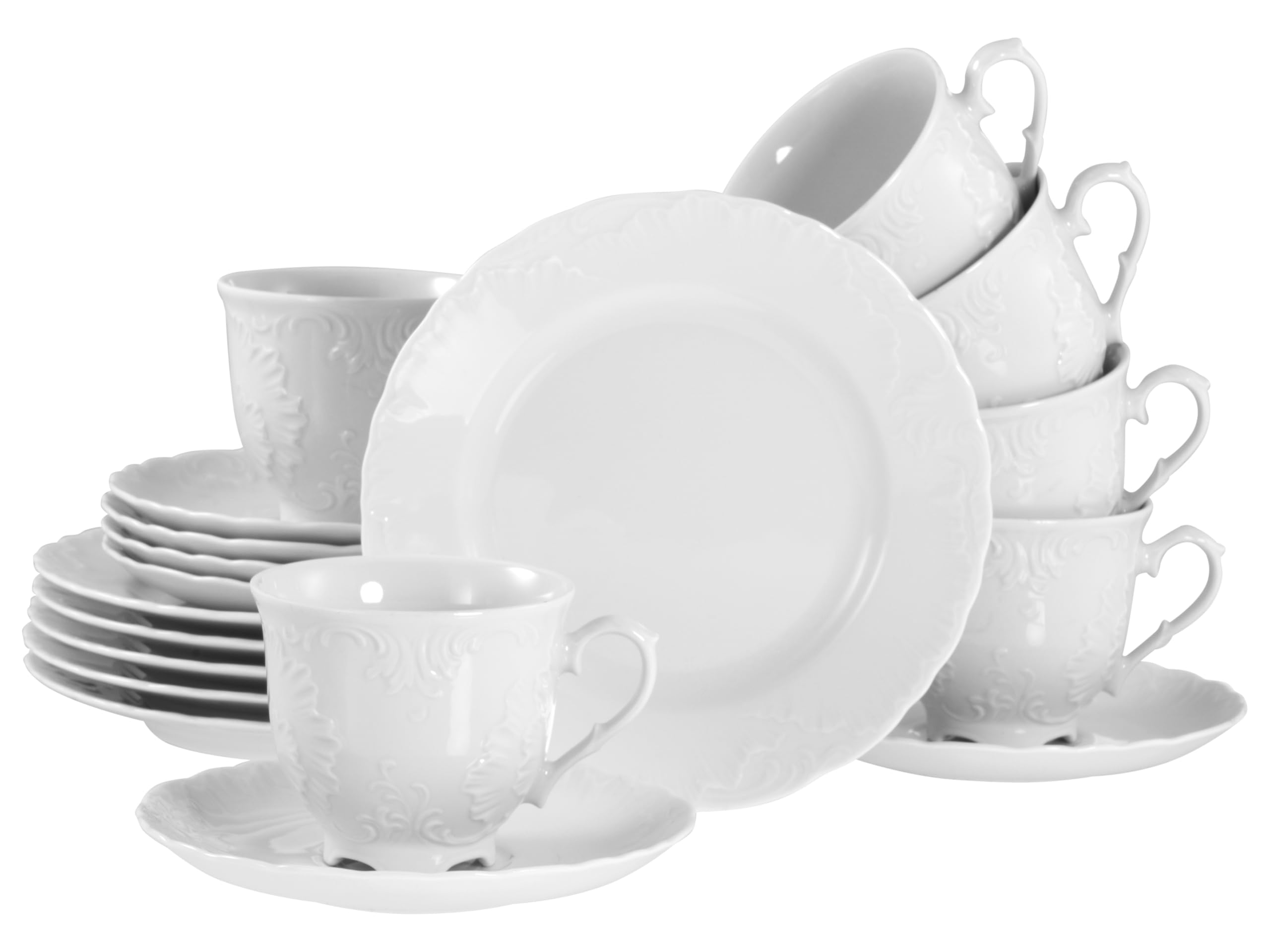 CreaTable, 12618, Serie Rokoko Weiss, 18-teiliges Geschirrset für 6 Personen