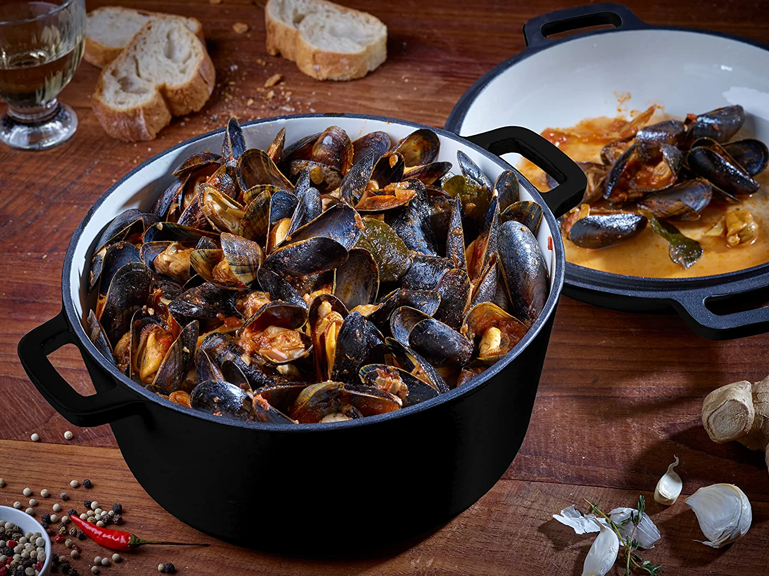 Echtwerk Schmortopf Servierpfanne 2-in-1 Set Gusseisen Bräter mit Deckel Traditioneller Gusseisentopf 