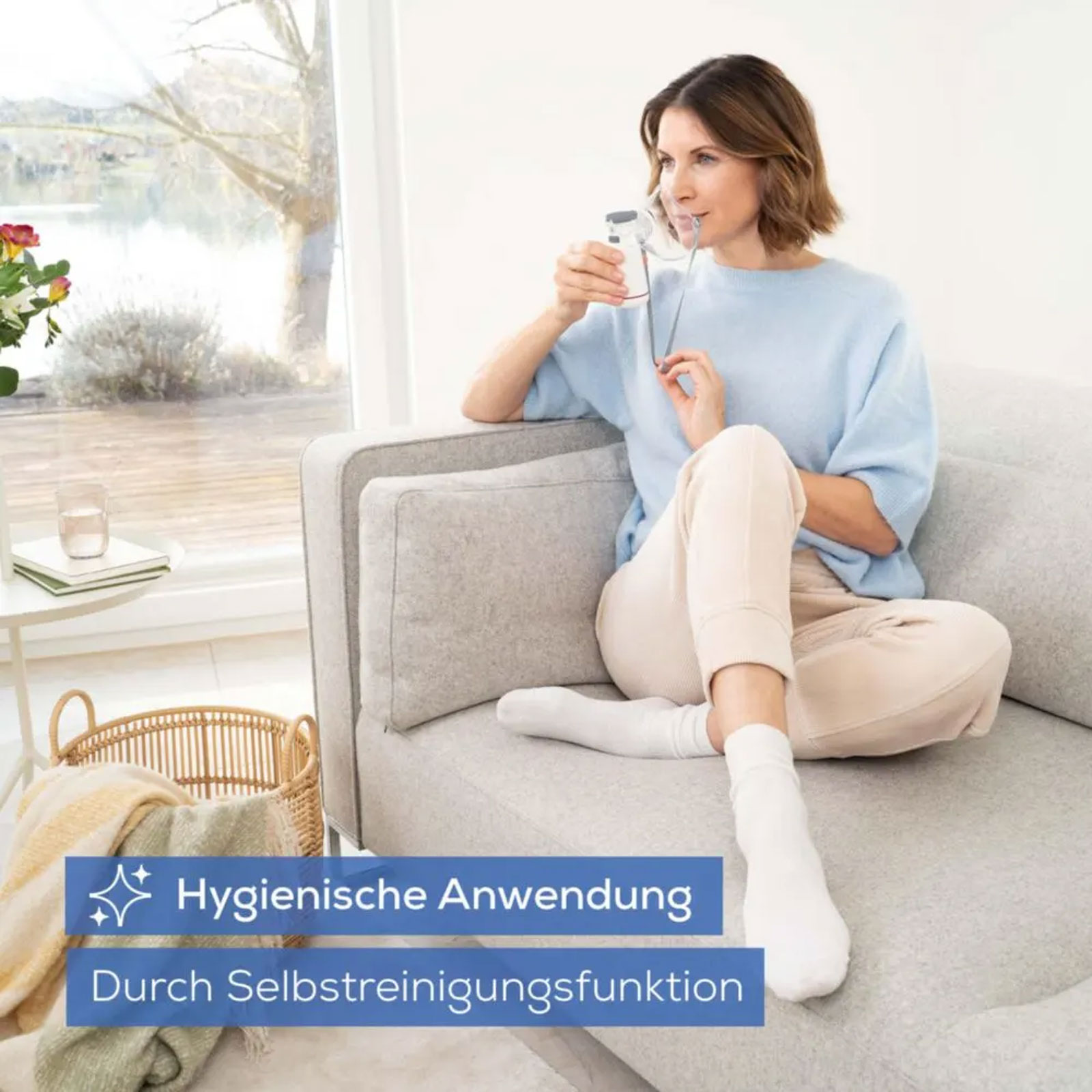 BEURER IH 47 Inhaliergerät (Zur Behandlung der oberen und unteren Atemwege, schnelle und effektive Inhalation, Partikelgröße (MMAD): 3,43 µm, hohe Verneblungsleistung, Mesh-Vernebler mit Medikamenten-Behälter, Mundstück, Erwachsenenmaske, K