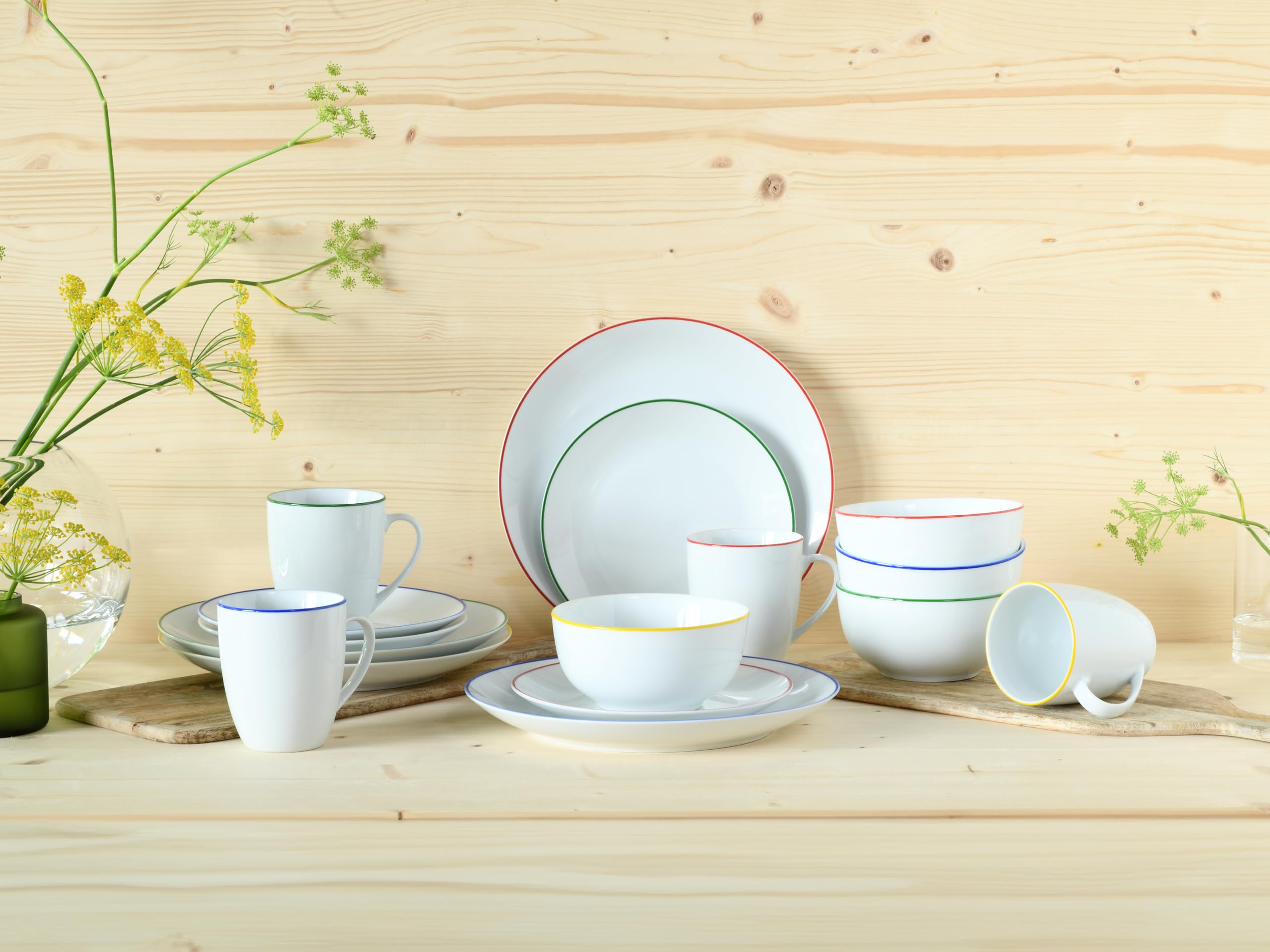 CreaTable 24054 Kombiservice Serie Luna Color Line 16-tlg Geschirrset 4 Personen