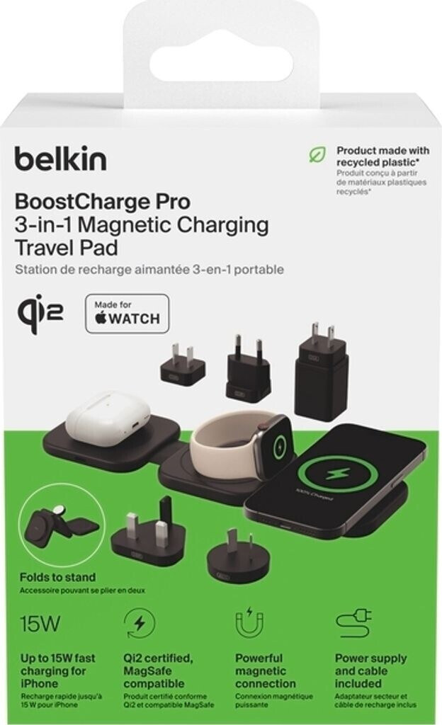 BELKIN BoostCharge Pro Magnetische kabellose 3-in-1-Reiseladestation mit Qi2