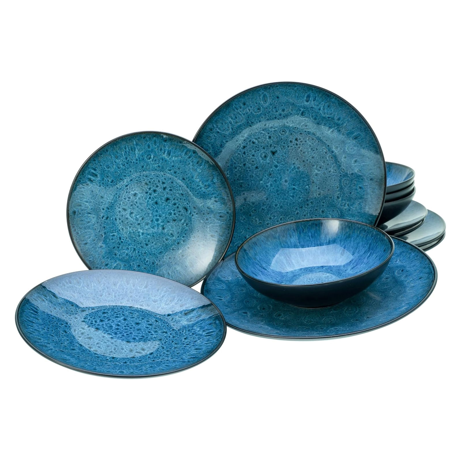 CreaTable, 23958, Serie Capri, 12-teiliges Geschirrset, Teller Set aus Steinzeug, spülmaschinen- und mikrowellengeeignet, Qualitätsproduktion