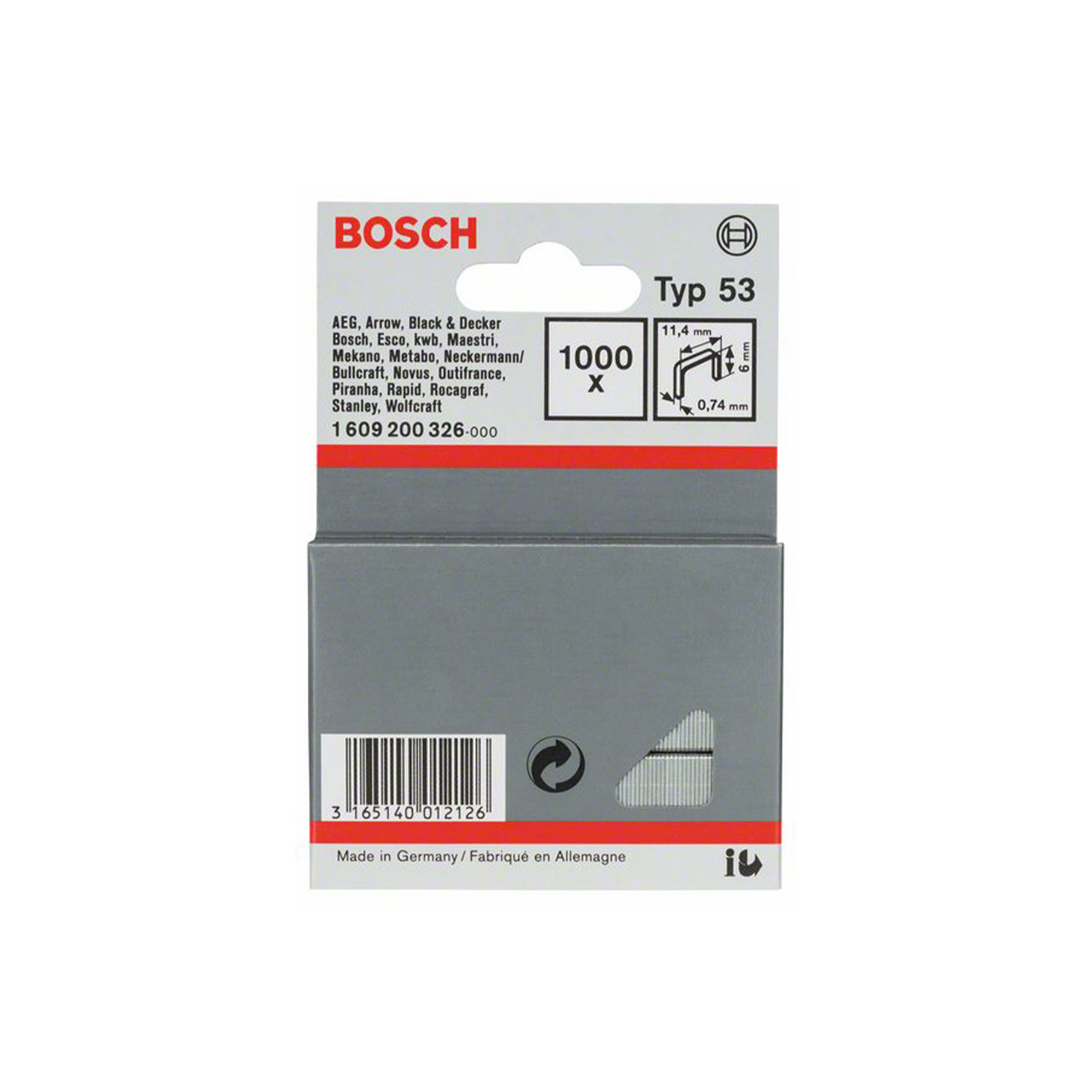 Bosch Professional Feindrahtklammer Typ 53, 11,4 x 0,74 x 6 mm, 1000er-Pack