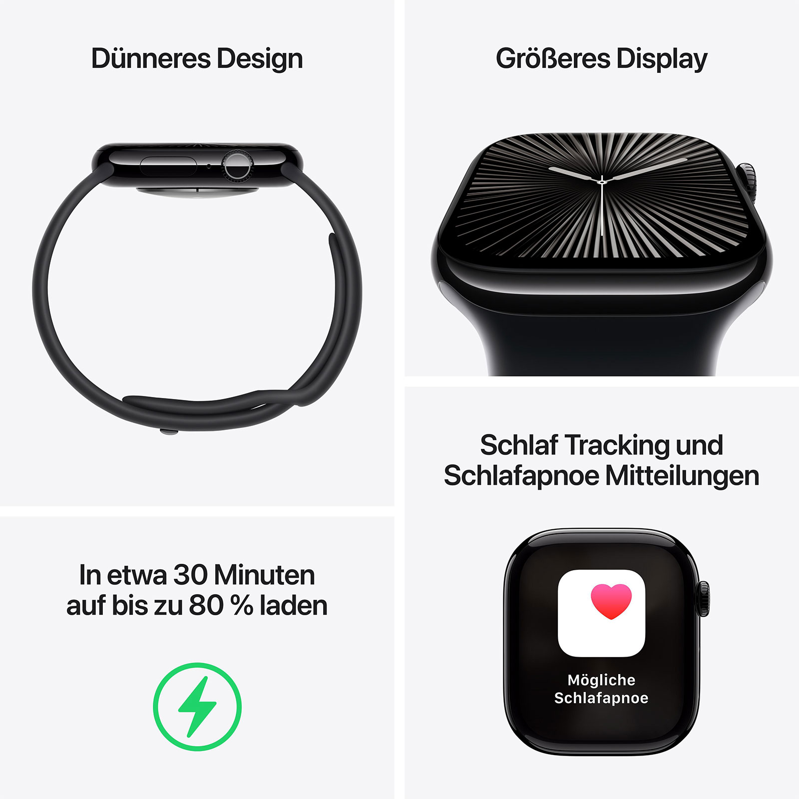Apple Watch Series 10 GPS, 42 mm Aluminiumgehäuse Diamantschwarz, Sportarmband Schwarz - S/M