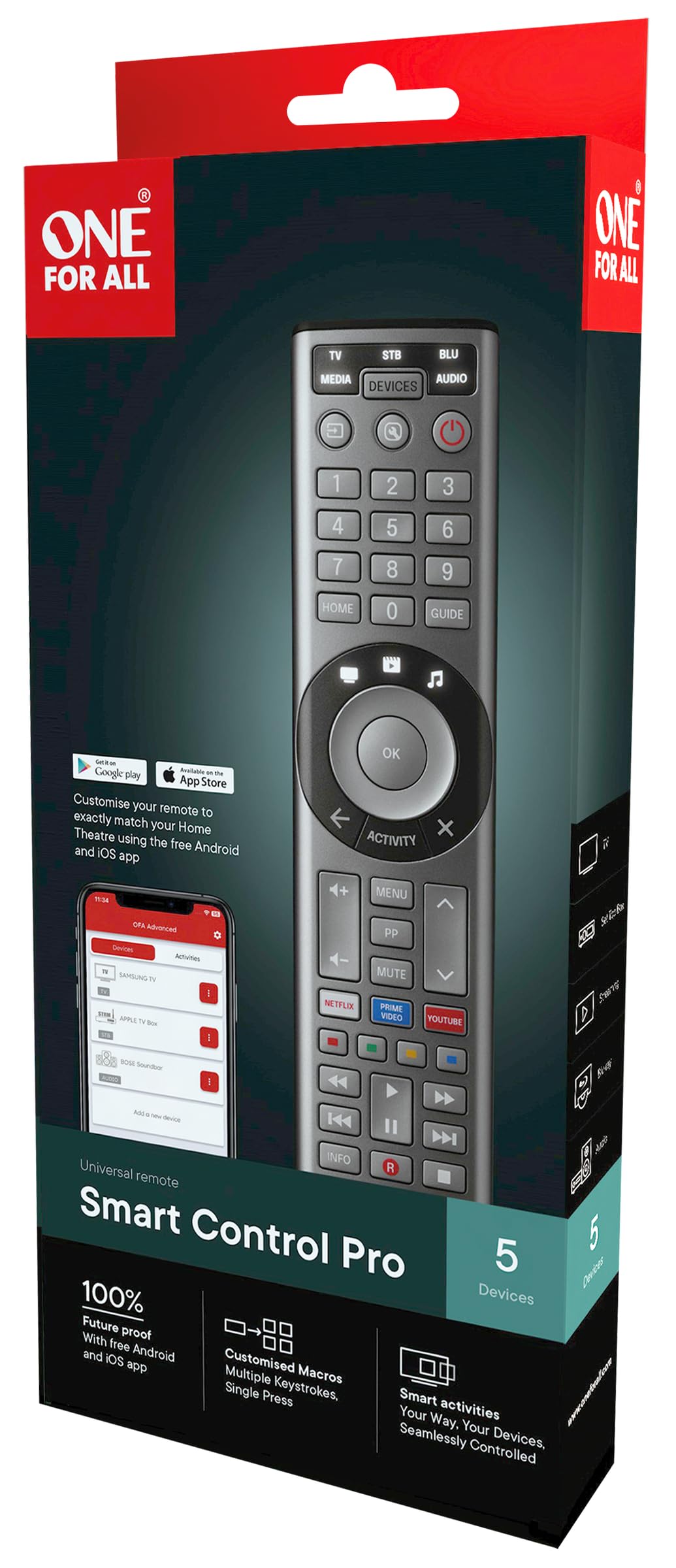 ONE FOR ALL URC7956 Smart Control Pro 5 Universalfernbedienung ONE FOR ALL URC7956 Smart Control Pro 5 Universalfernbedienung