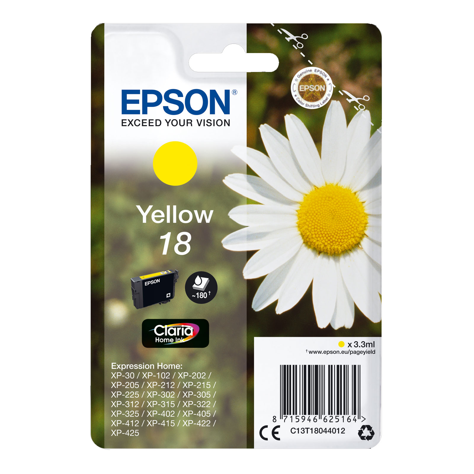EPSON C13T18044012 Singlepack 18 Claria Home Ink Serie "Gänseblume" Yellow