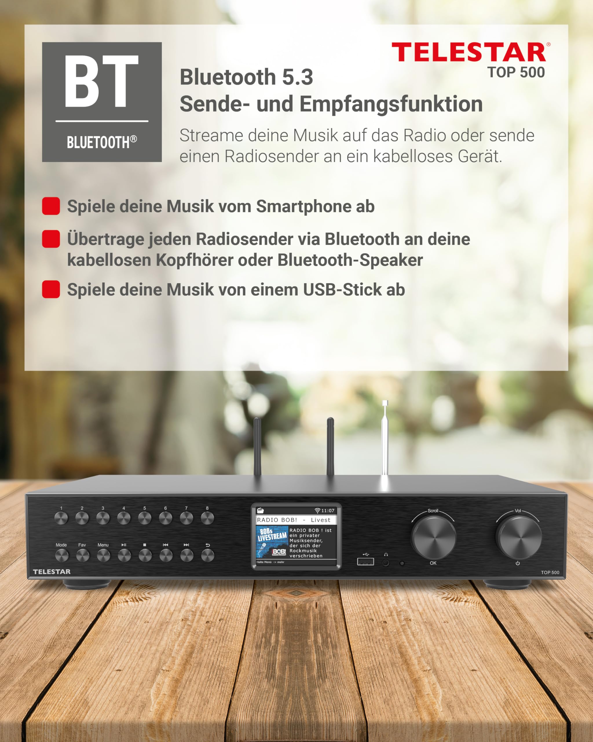 TELESTAR TOP 500 HiFi-Tuner 43 cm Breit, Internetradio DAB+ Bluetooth Schwarz