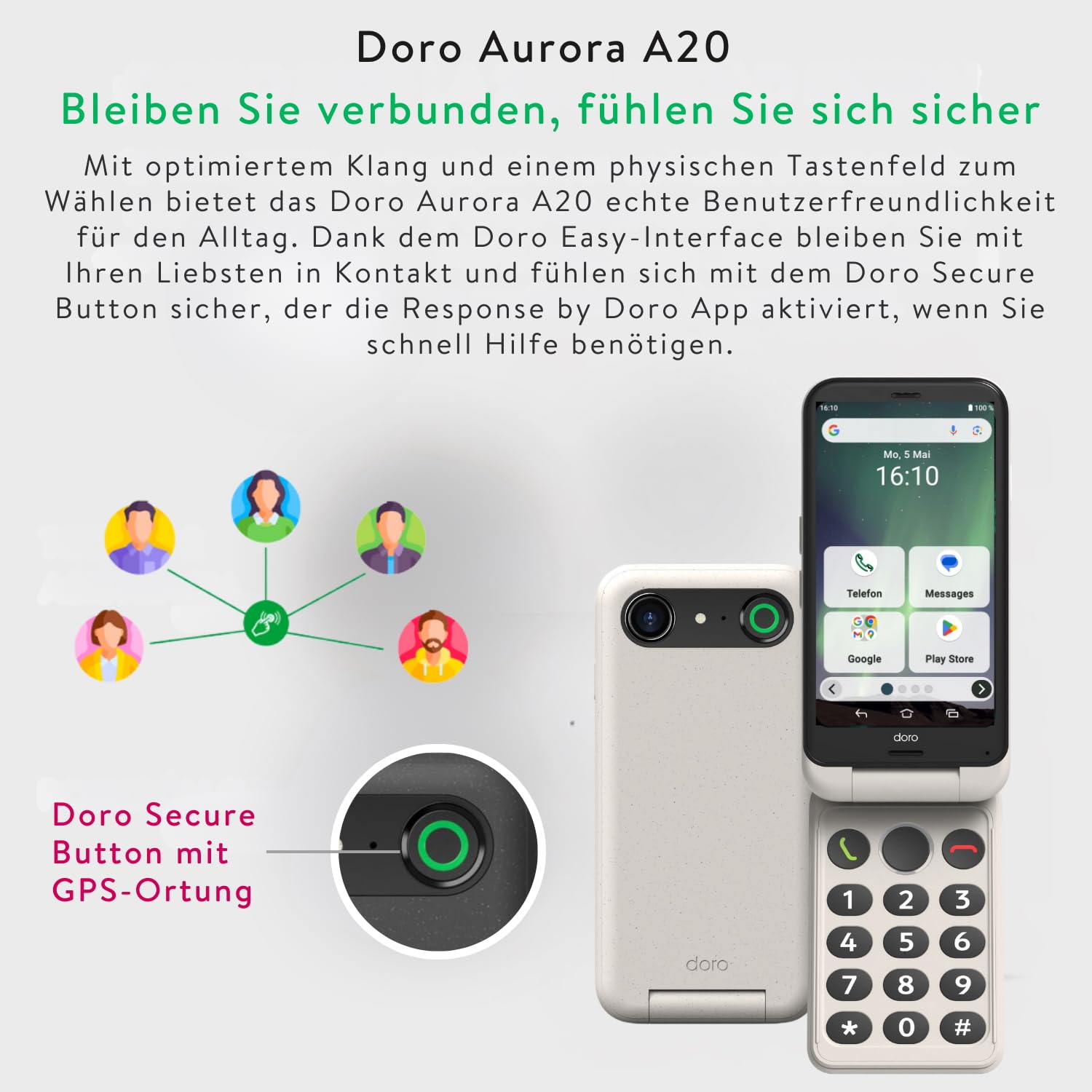 Doro - Aurora A20 Flip Smartphone - Seniorentelefon