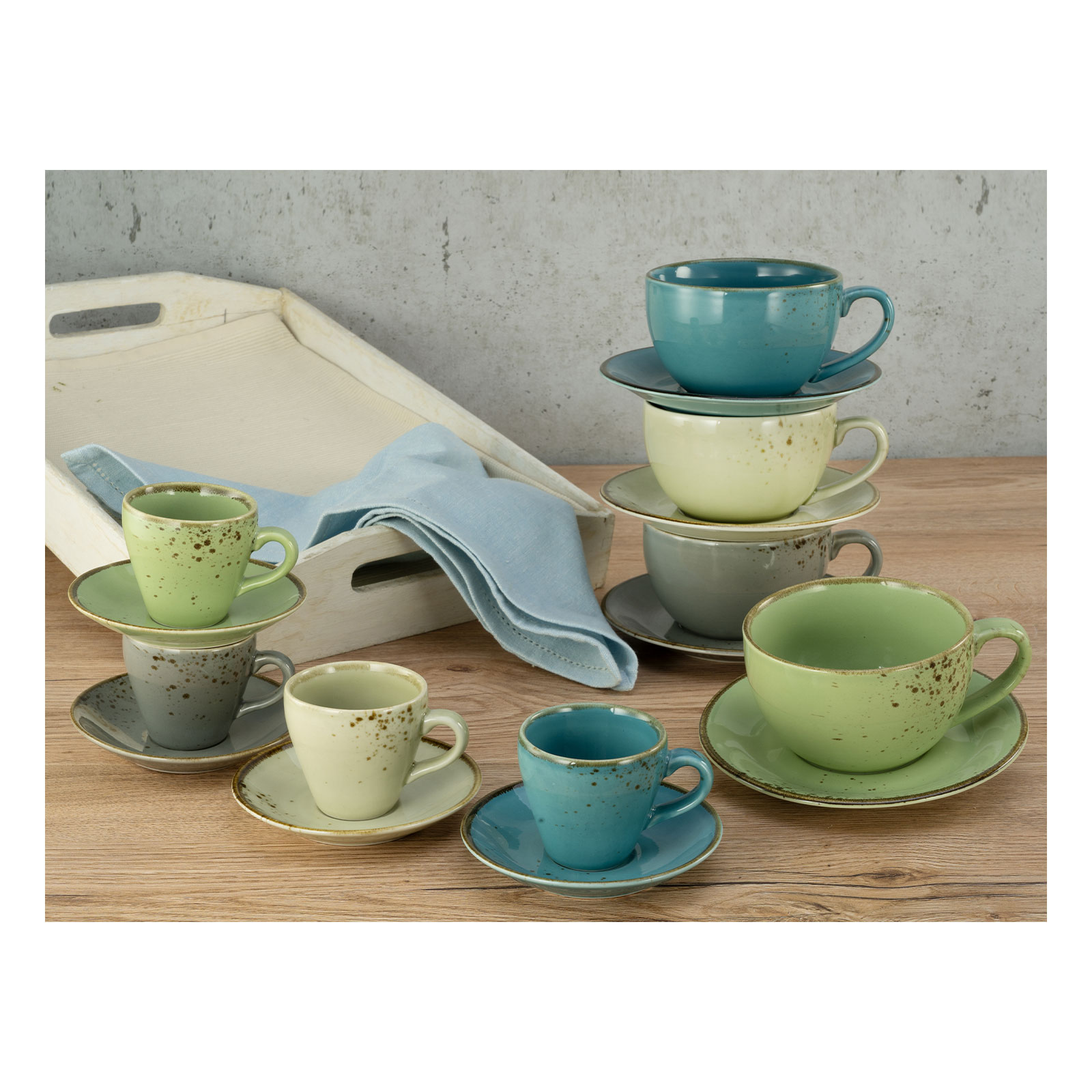 CreaTable, 23414, Serie Nature Collection BUNT Bistrotassen Set, Geschirrset, Tassen Set 16 teilig