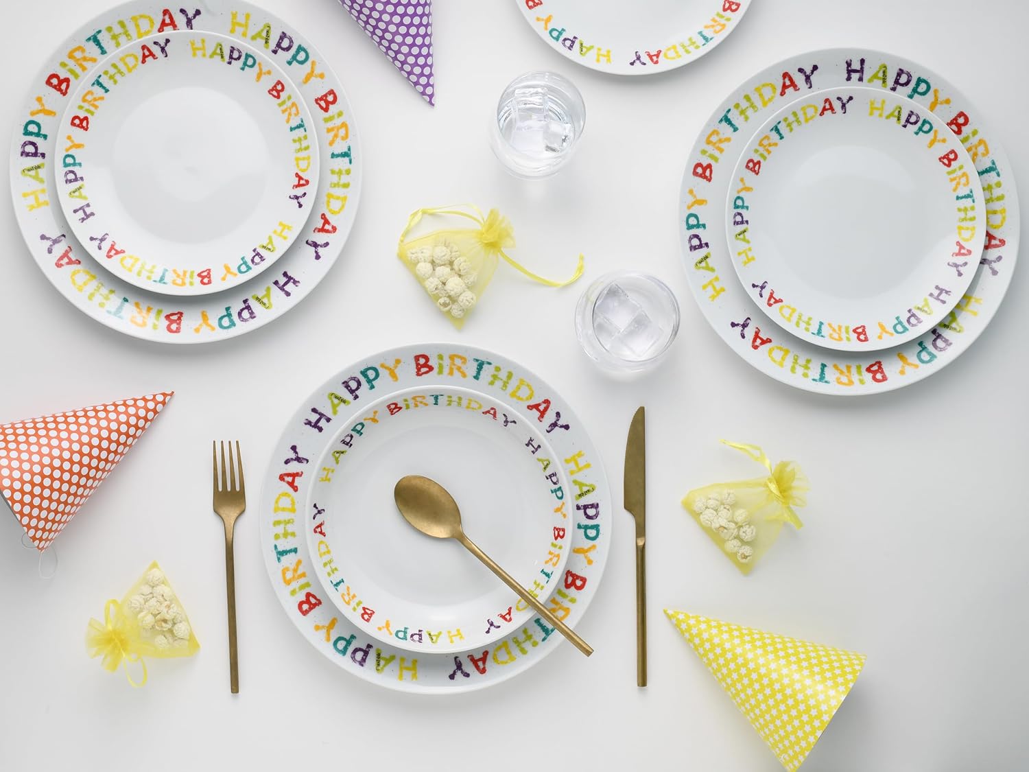 CreaTable, 24169, Serie Happy Birthday, 12-teiliges Geschirrset, Teller Set aus Porzellan