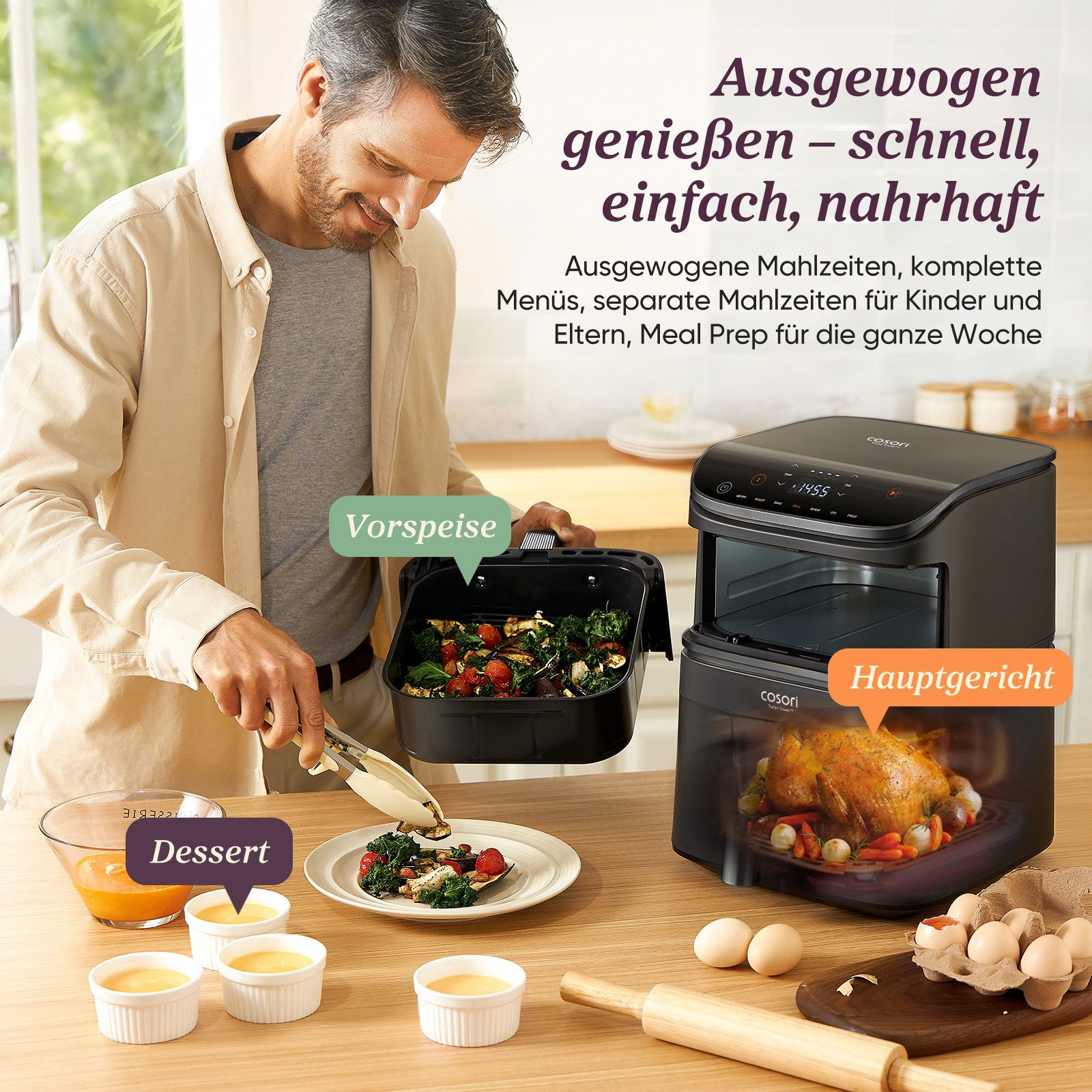 Cosori CAF-DC121-ADER Doppel-Heißluftfritteuse Cosori CAF-DC121-ADER Doppel-Heißluftfritteuse