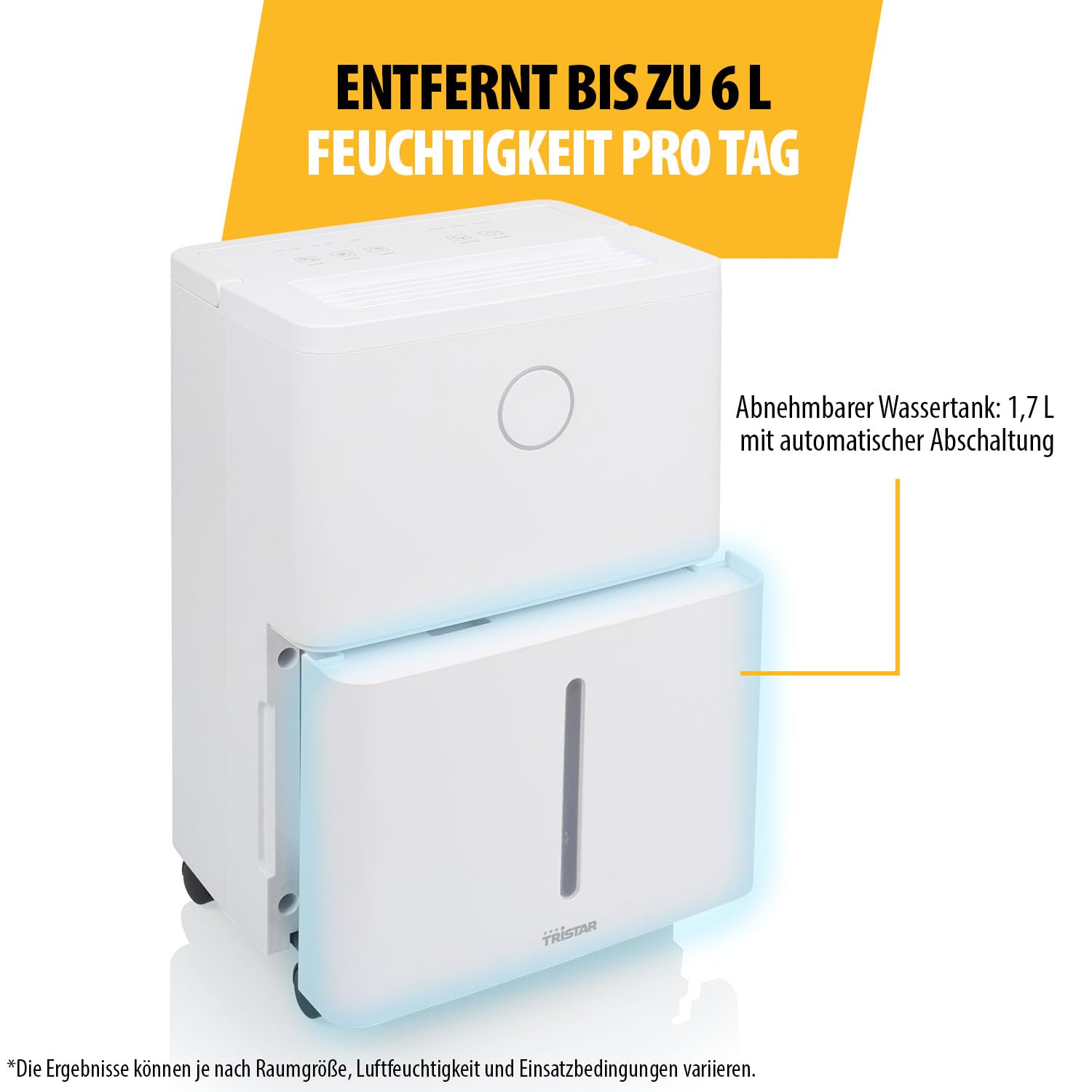 Tristar Luftentfeuchter - 6L pro Tag - Abnehmbarer 1,7L Wassertank