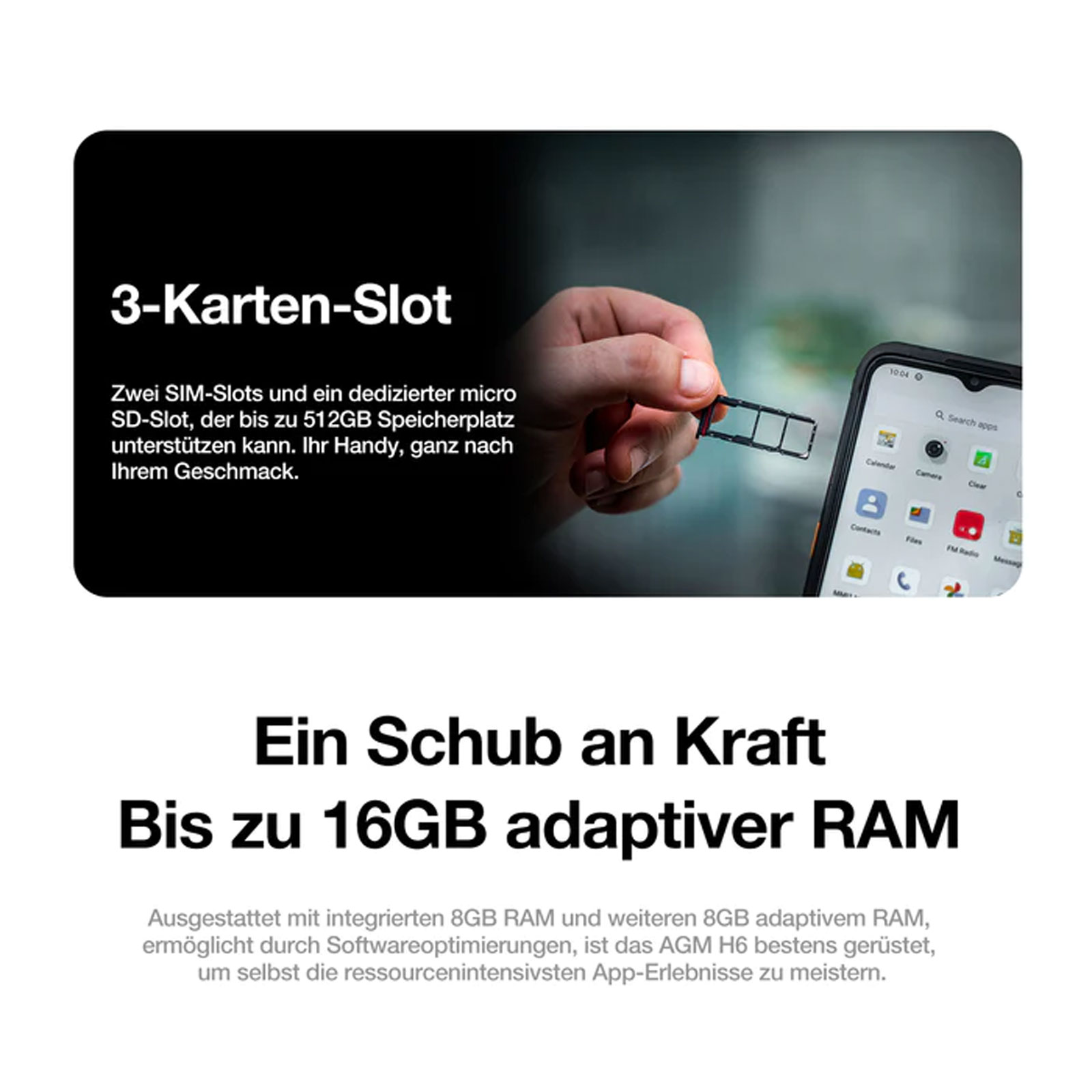 AGM H6L 128 GB Schwarz - Modell 2025 Smartphone (6,56 Zoll, 50 MP, Dual-Kamera, 4.900-mAh, Octa-Core, Fingerabdrucksensor)