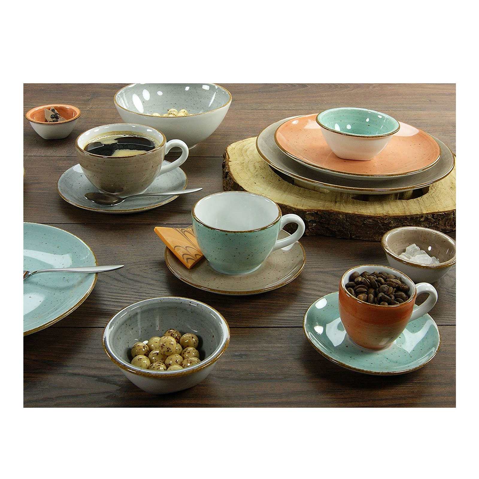 CreaTable, 22335, Serie VINTAGE NATURE, Aqua, Geschirrset, Kaffeegedeck 6 teilig