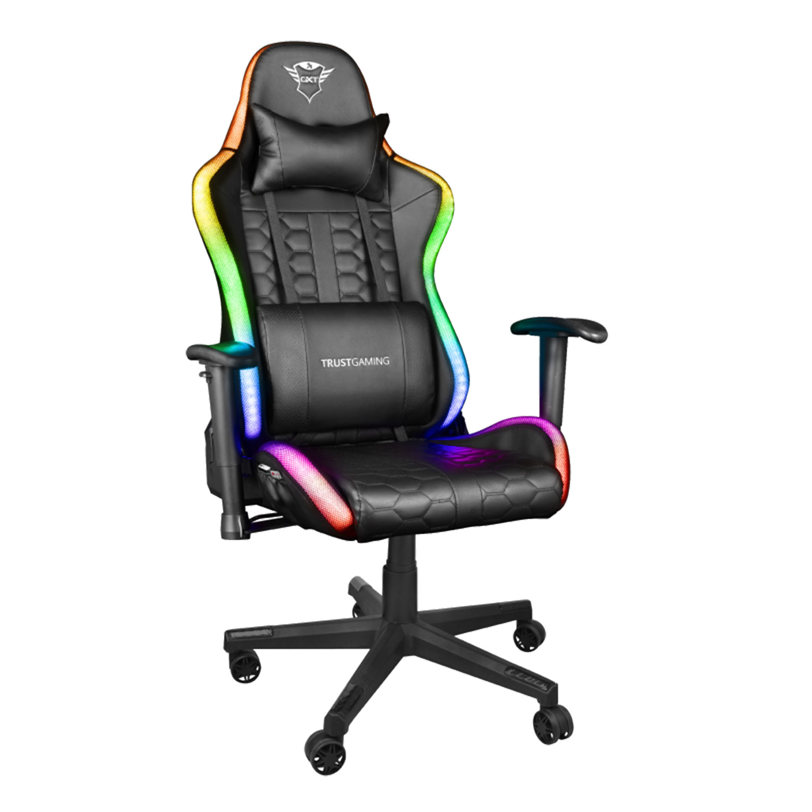 Trust Gxt 716 Rizza RGB LED Illuminated Gaming Chair Sitzhöhenverstellung Neigungsverstellbar Kopfstütze