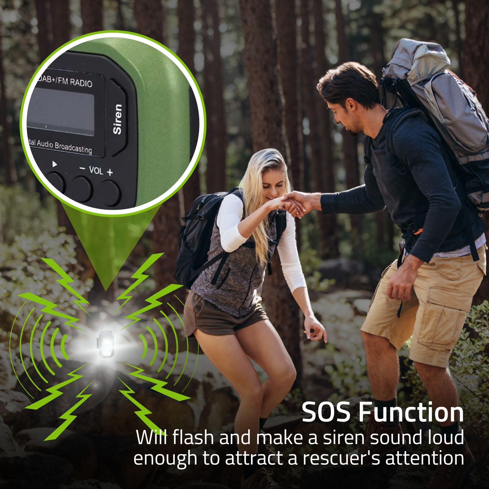 NEDIS RDDBCR2000 grün Notfallradio DAB+ FM Wecker, tragbar Batterie Solar