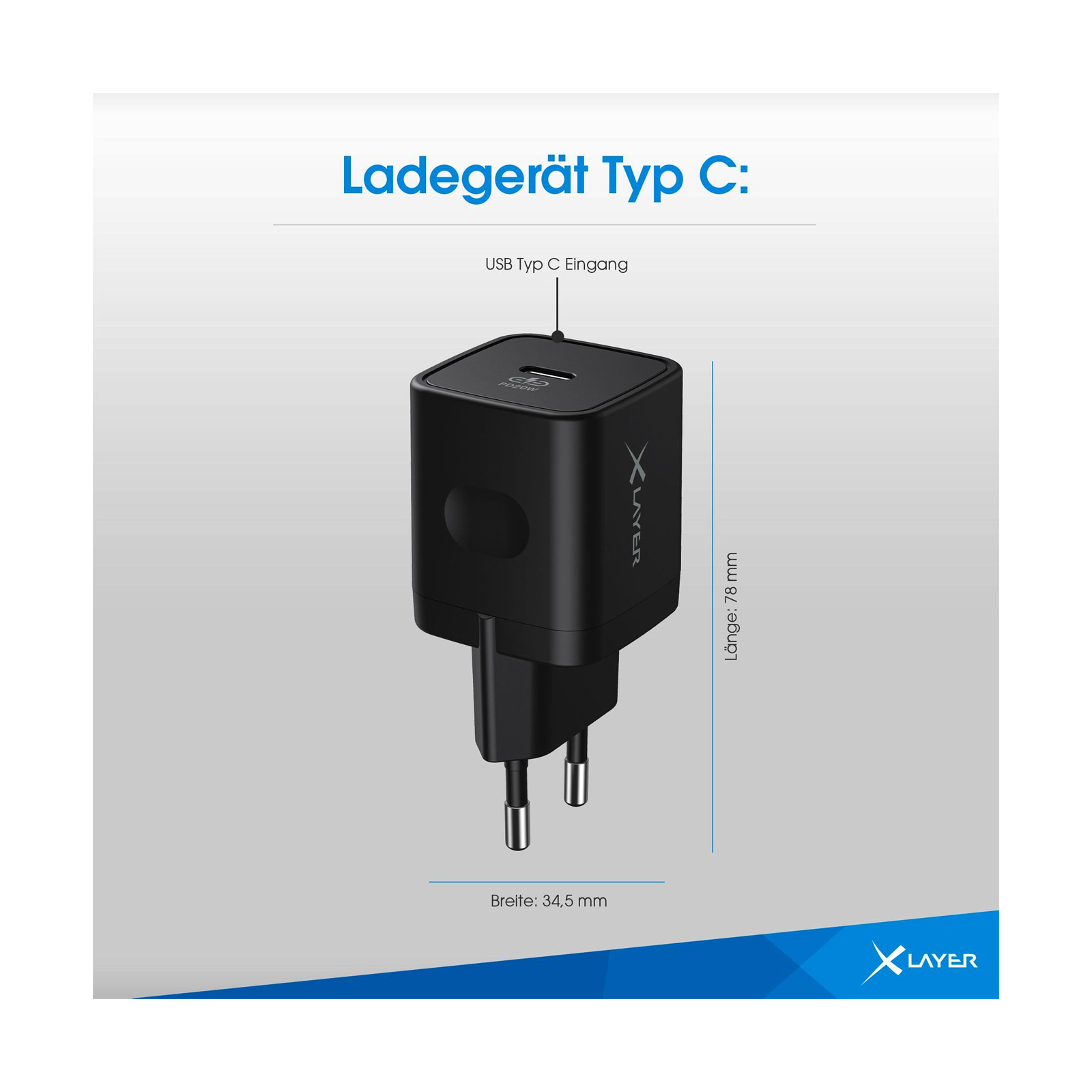 XLayer Ladegerät Single USB Typ C PD 20W Schwarz