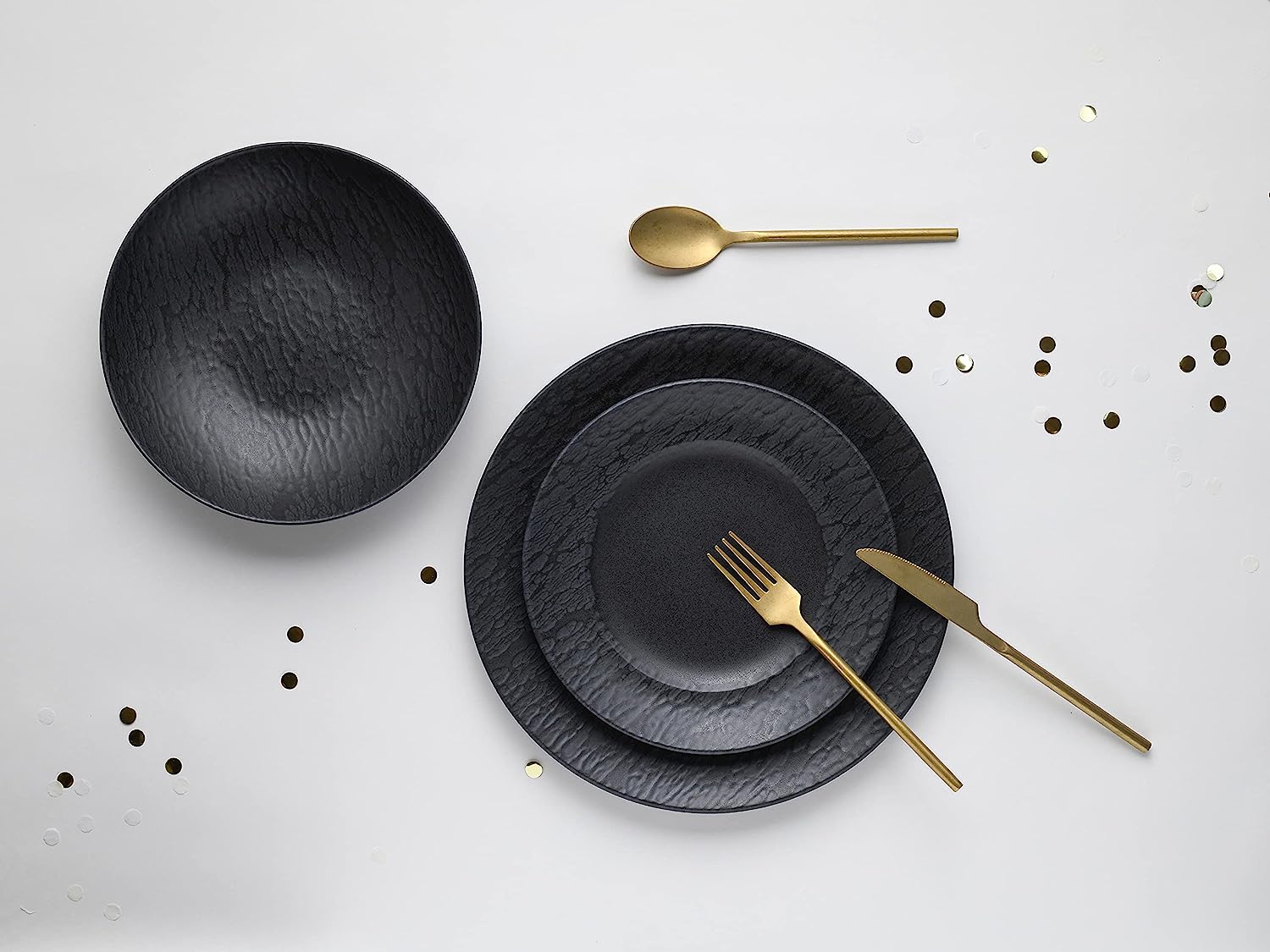 CreaTable, 33320, Serie Rondo SCHIEFER black, Geschirrset, Teller Set 12 teilig