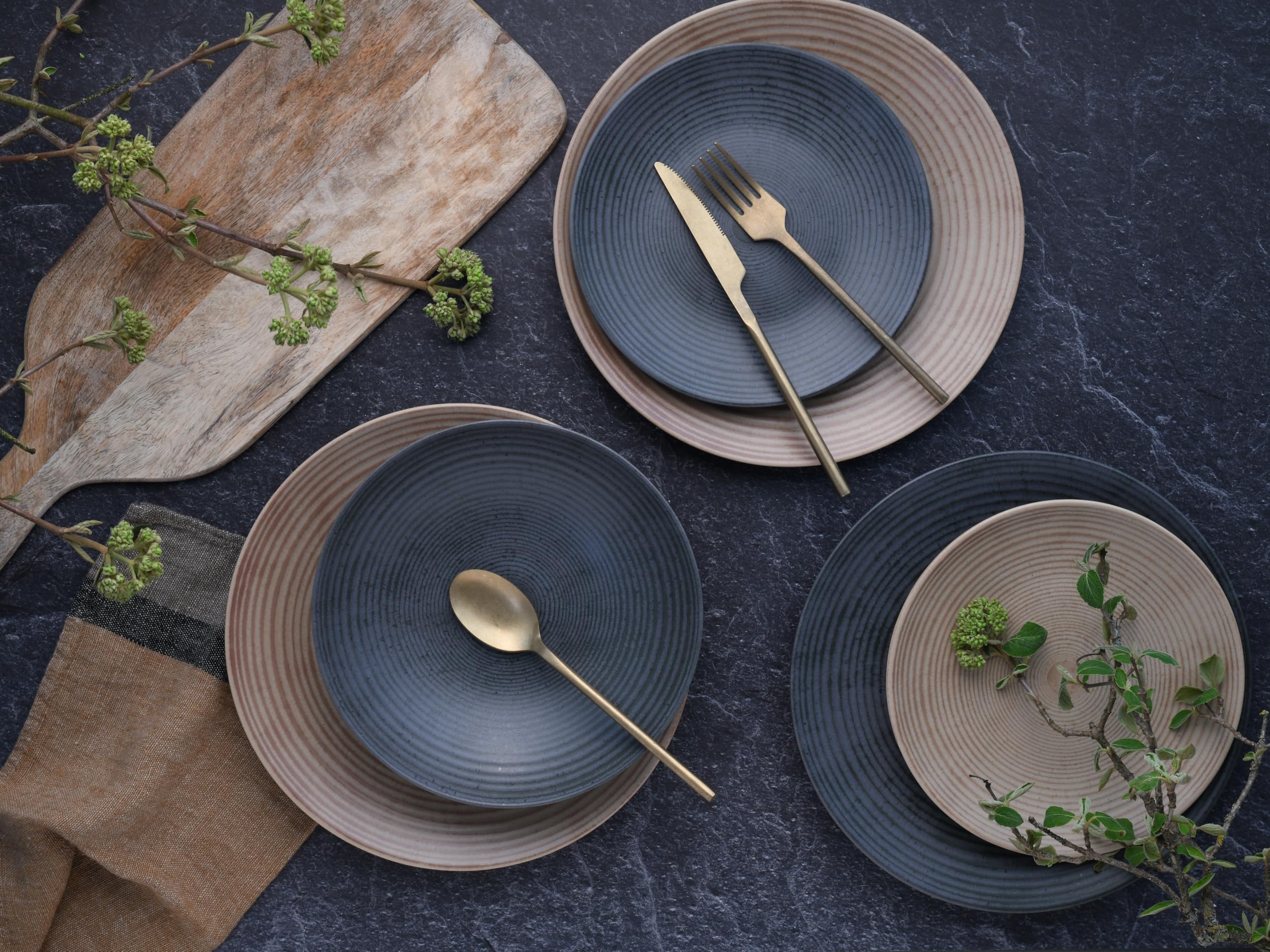 CreaTable, 24345, Serie Catania Anthrazit, 12-tlg Geschirrset für 4 Personen