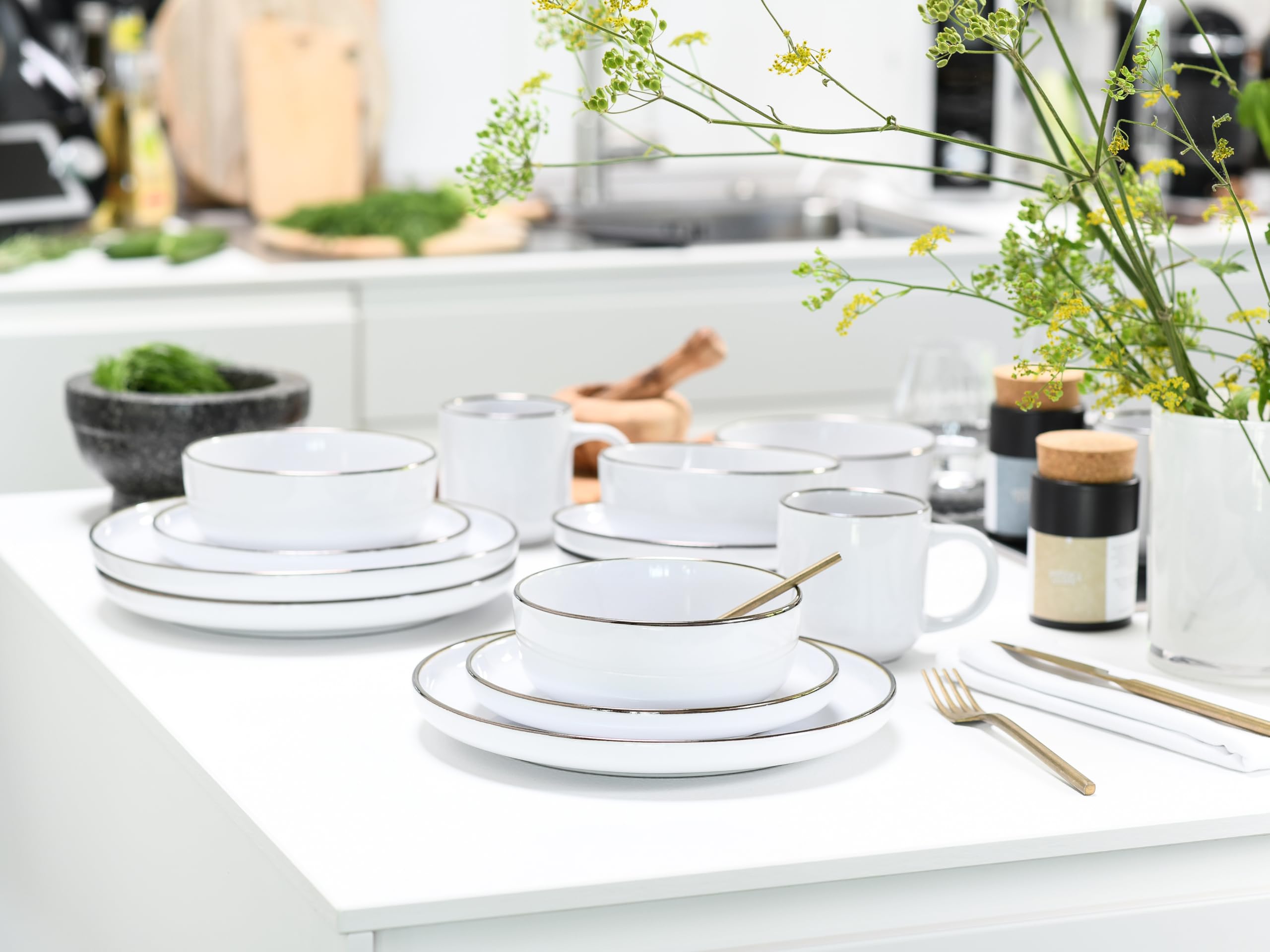 CreaTable 24795 Kombiservice Serie Nordic Festive Weiss 10-tlg. 2 Personen