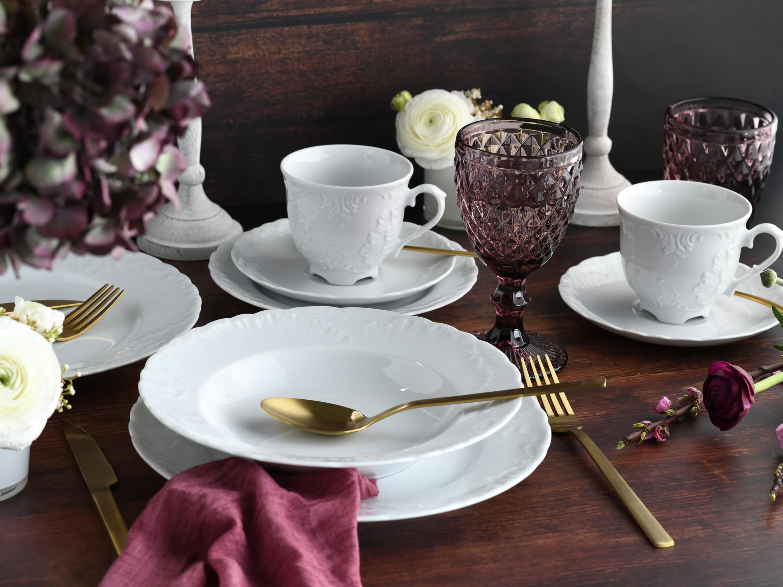 CreaTable, 12644, Serie Rokoko Weiss, 30-teiliges Geschirrset für 6 Personen