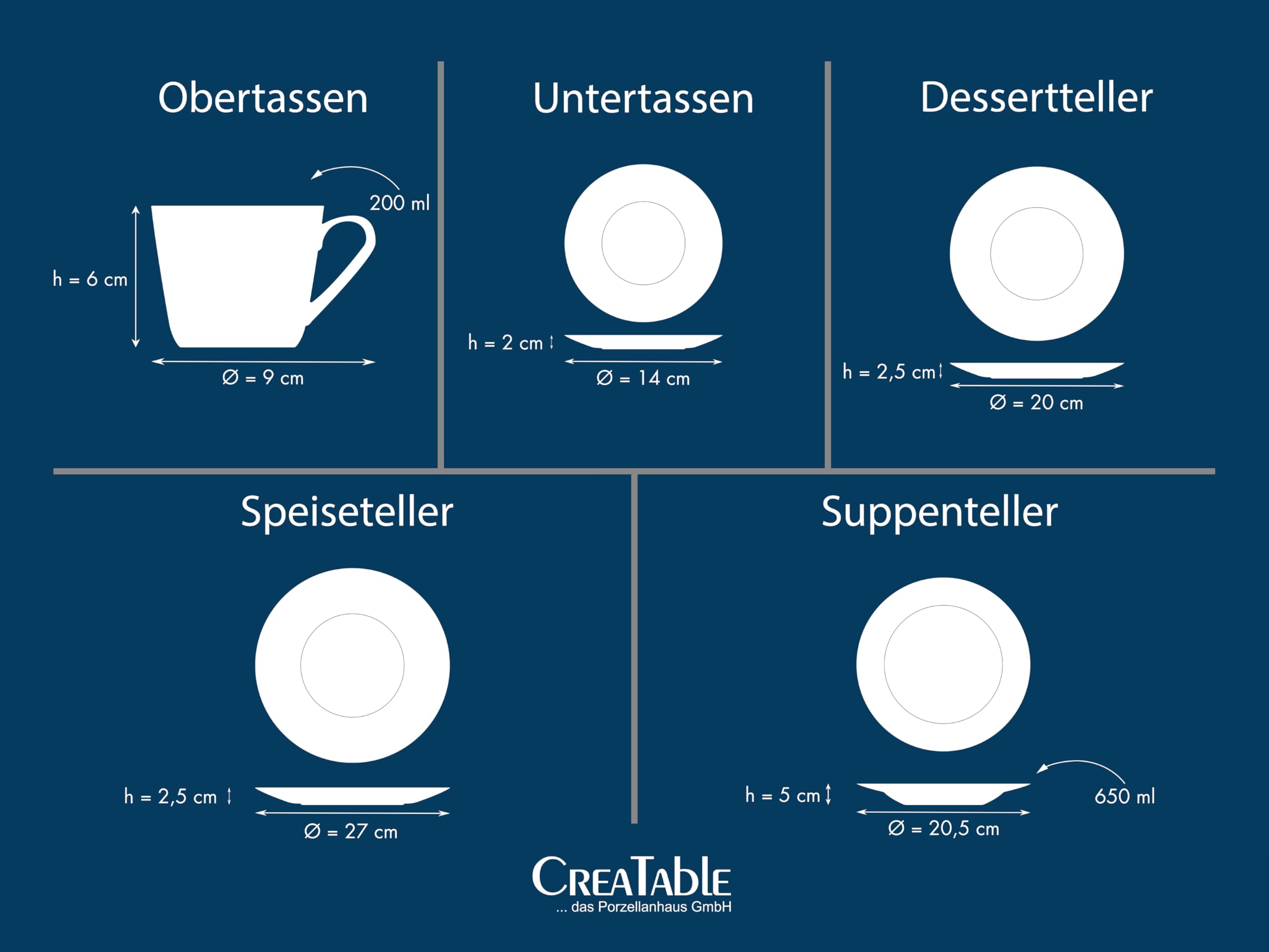 CreaTable 24533 Base Weiss 30-tlg 6 Personen Kombiservice Porzellan