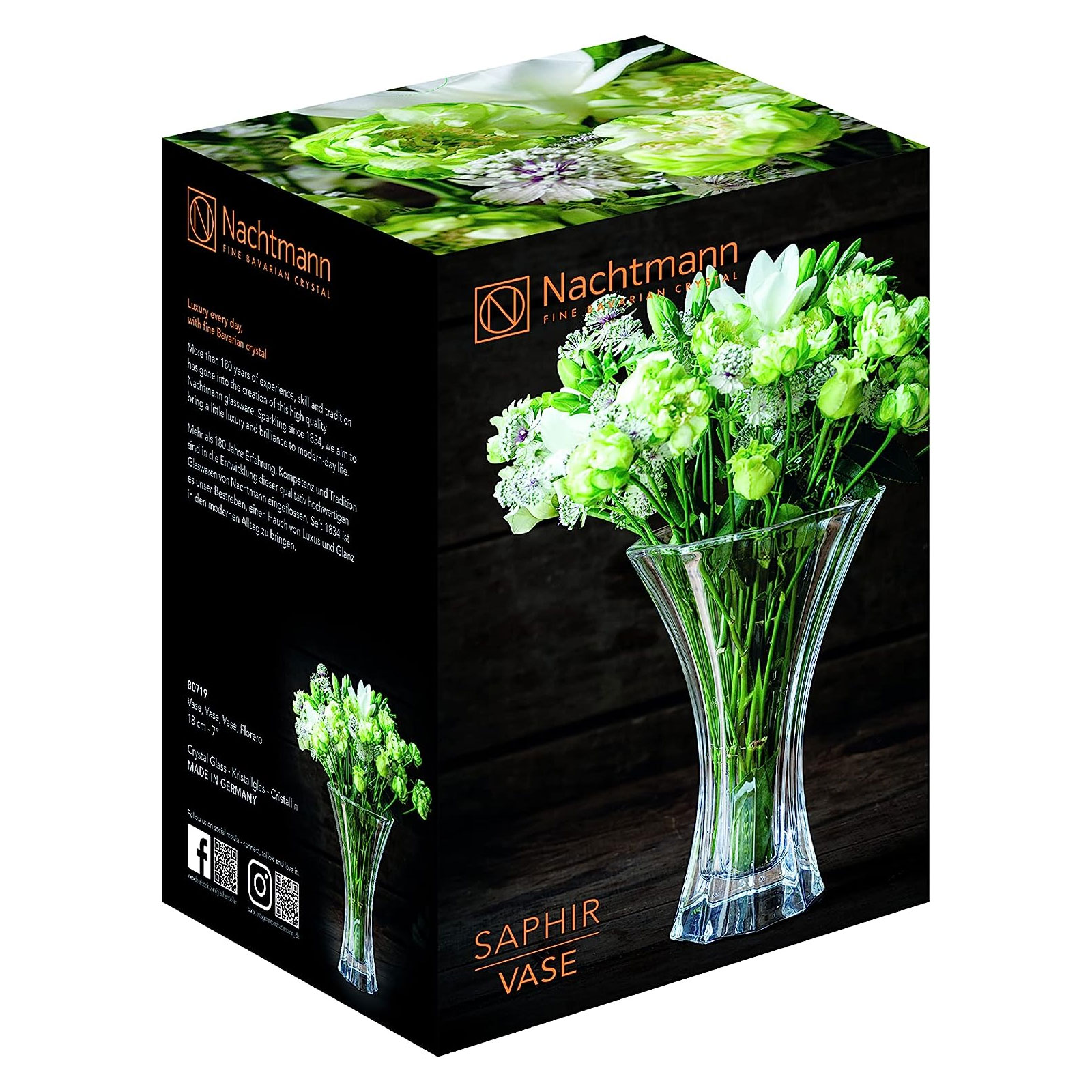 Nachtmann Vase, Glas, Transparent, 18 cm