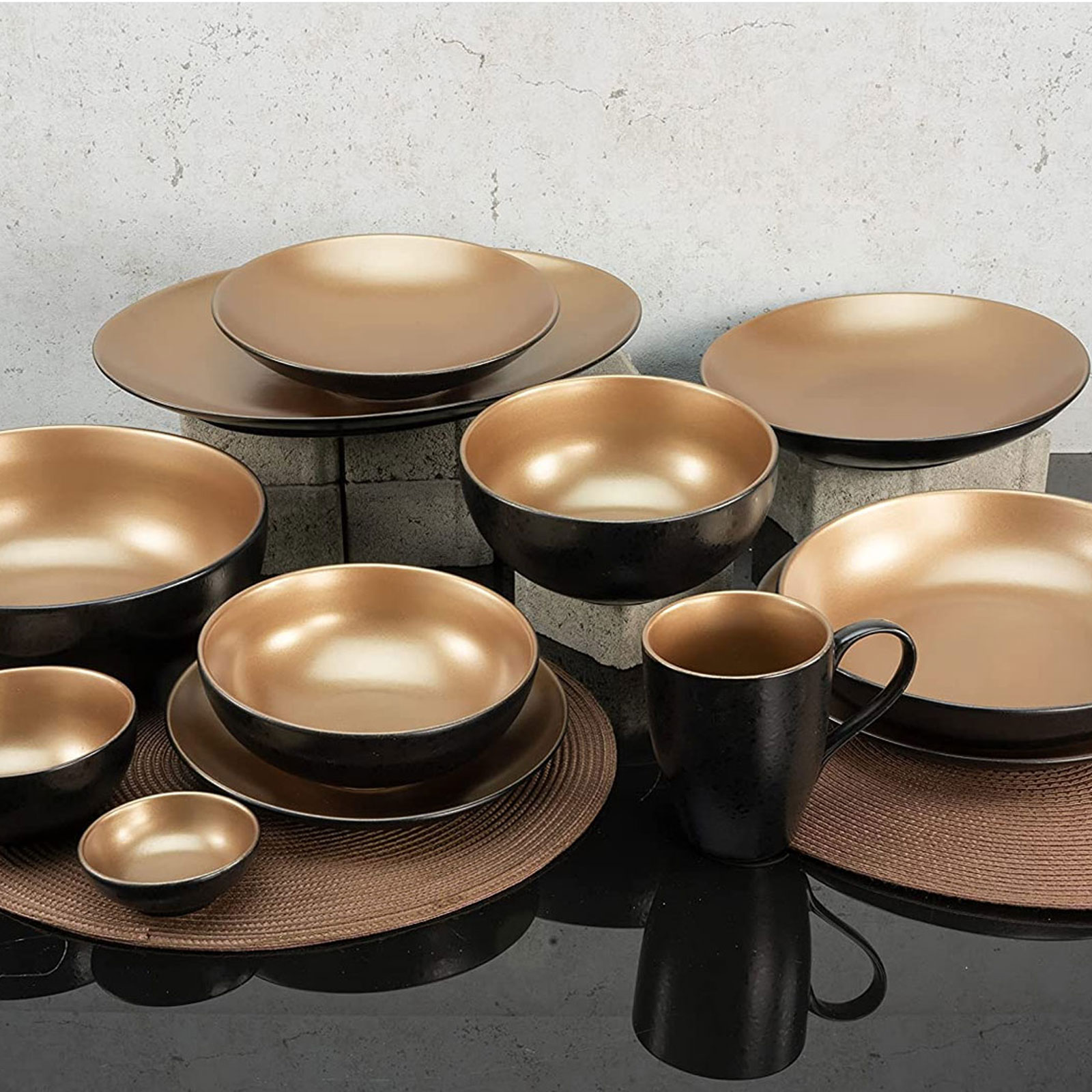 CreaTable, 23598, Serie GLAMOUR - Gold, Geschirrset, Kombiservice 16 teilig