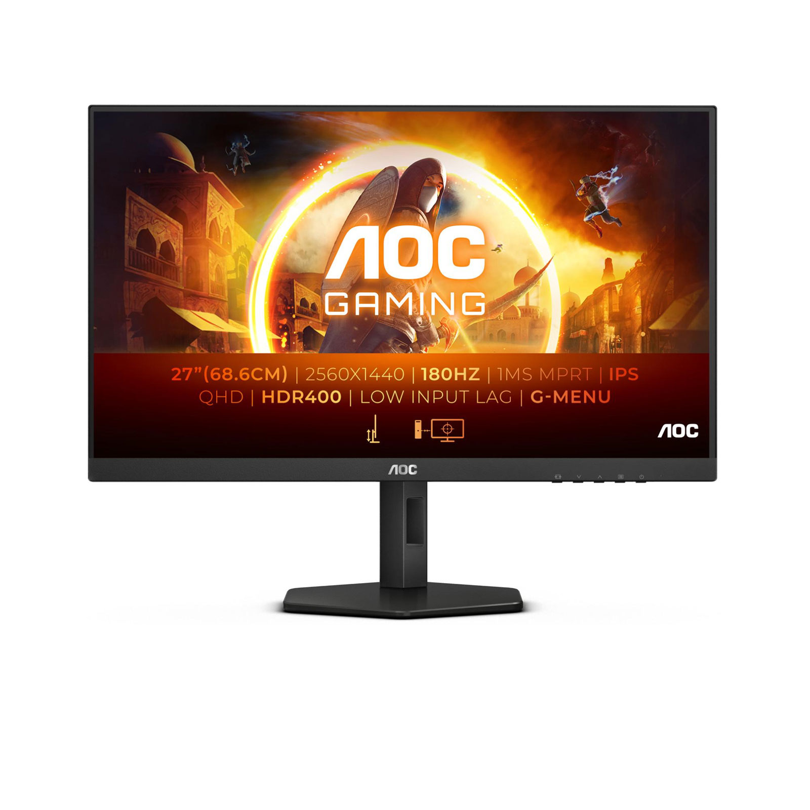 AOC Gaming-Monitor Q27G4X, G4, Schwarz, 27 Zoll, QHD, IPS, 180 Hz, 0,5 ms (HDMI, DisplayPort, höhenverstellbar, neigbar, schwenkbar, Pivot, NVIDIA G-SYNC)