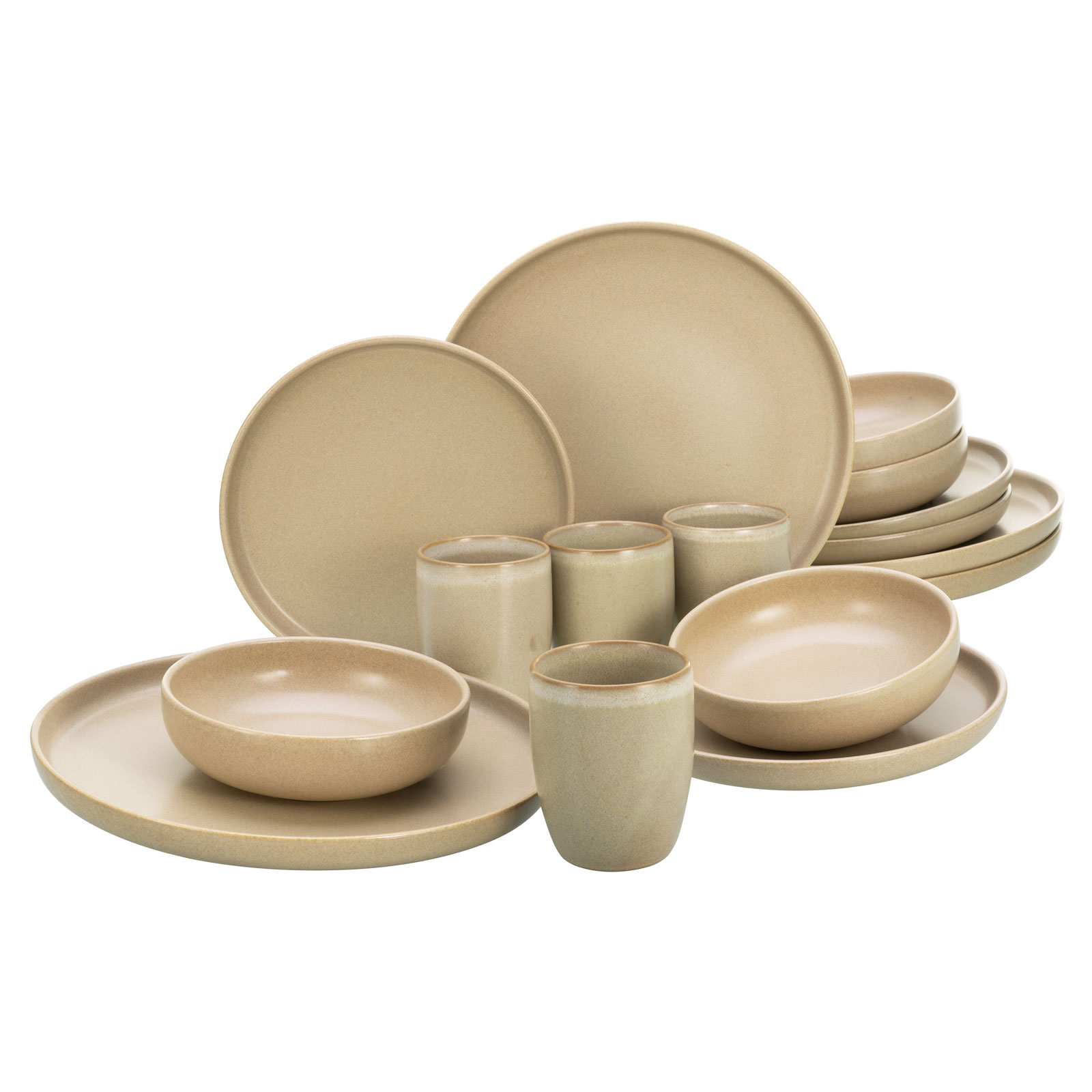CreaTable, 33075, Serie uno SAND, Geschirrset, Kombiservice 16 teilig, Steinzeug