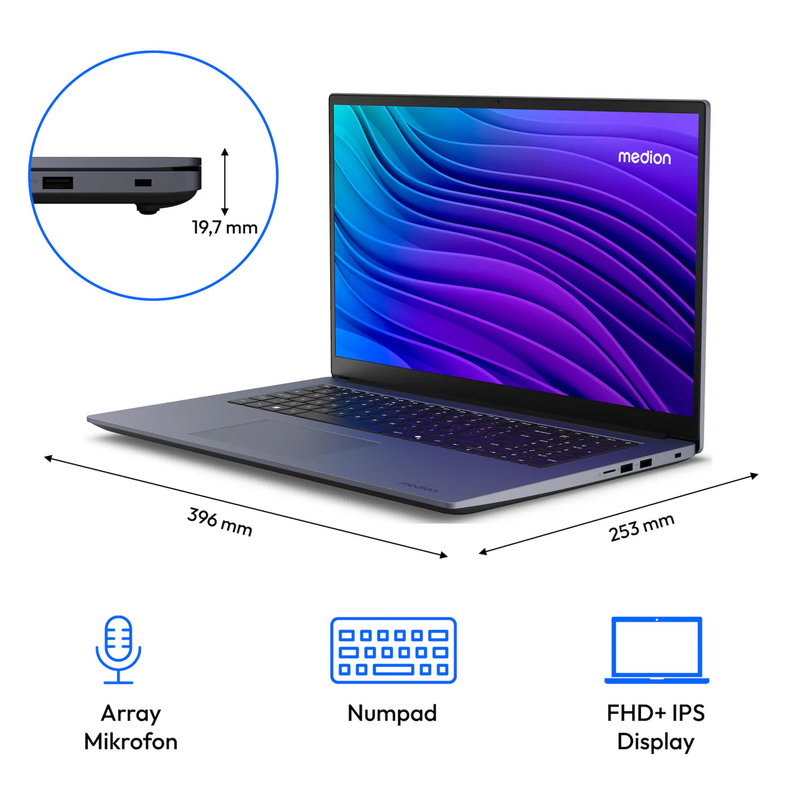 Medion Avantum 17 E1e, Grau, 17,3 Zoll, Full HD, IPS, Intel N100, 4 GB, 128 GB SSD, Intel UHD