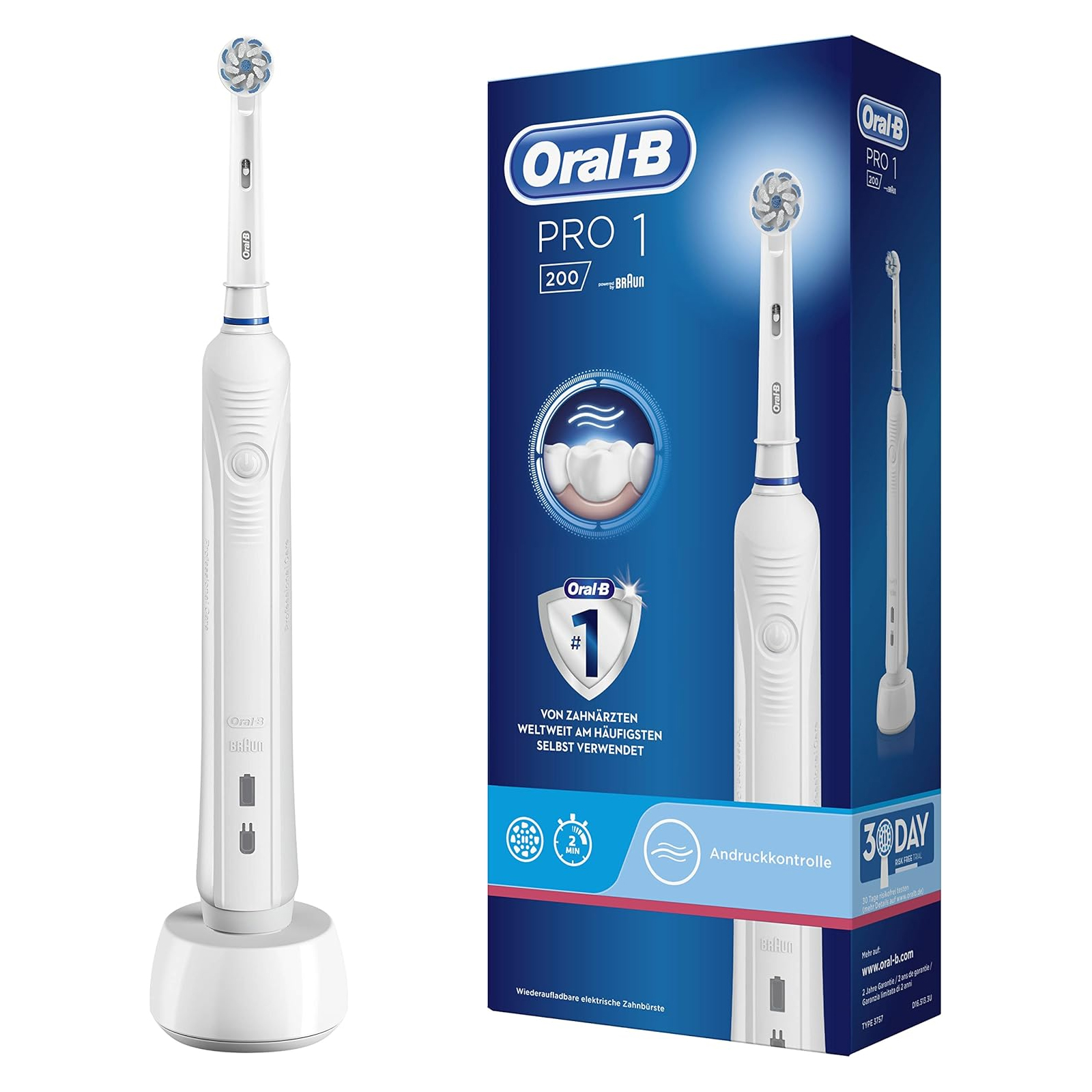 BRAUN Oral-B Pro 1-200 SensiUltraThin Zahnbürste inkl. CrossAction Aufsteckbürsten Handtuch