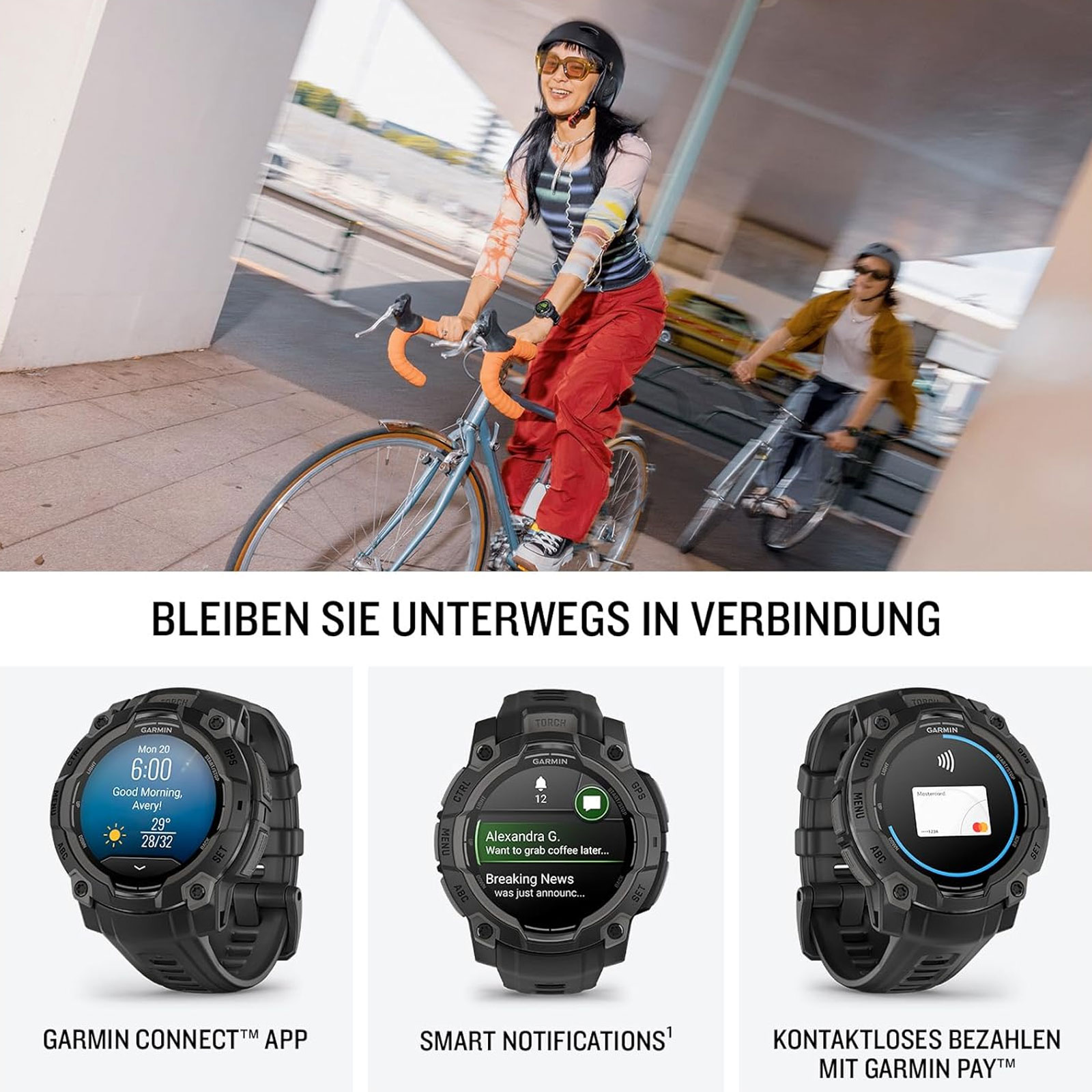 Garmin Instinct 3 - 45 mm, AMOLED mit Silikon-Wechselarmband 22 mm Smartwatch