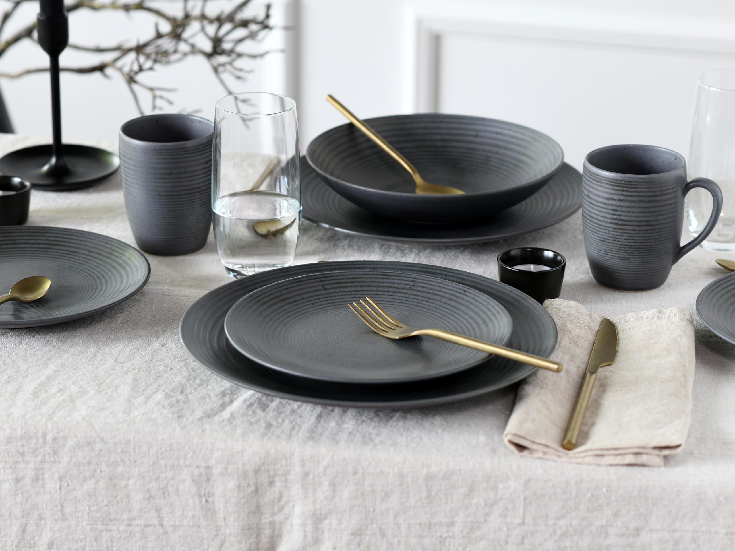 CreaTable, 24345, Serie Catania Anthrazit, 12-tlg Geschirrset für 4 Personen