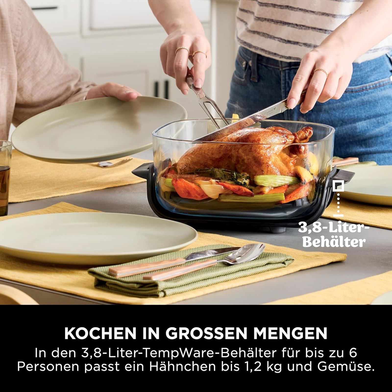 Ninja FN101EUST CRISPi 4-in-1 Tragbare Glas-Heißluftfritteuse, Stone