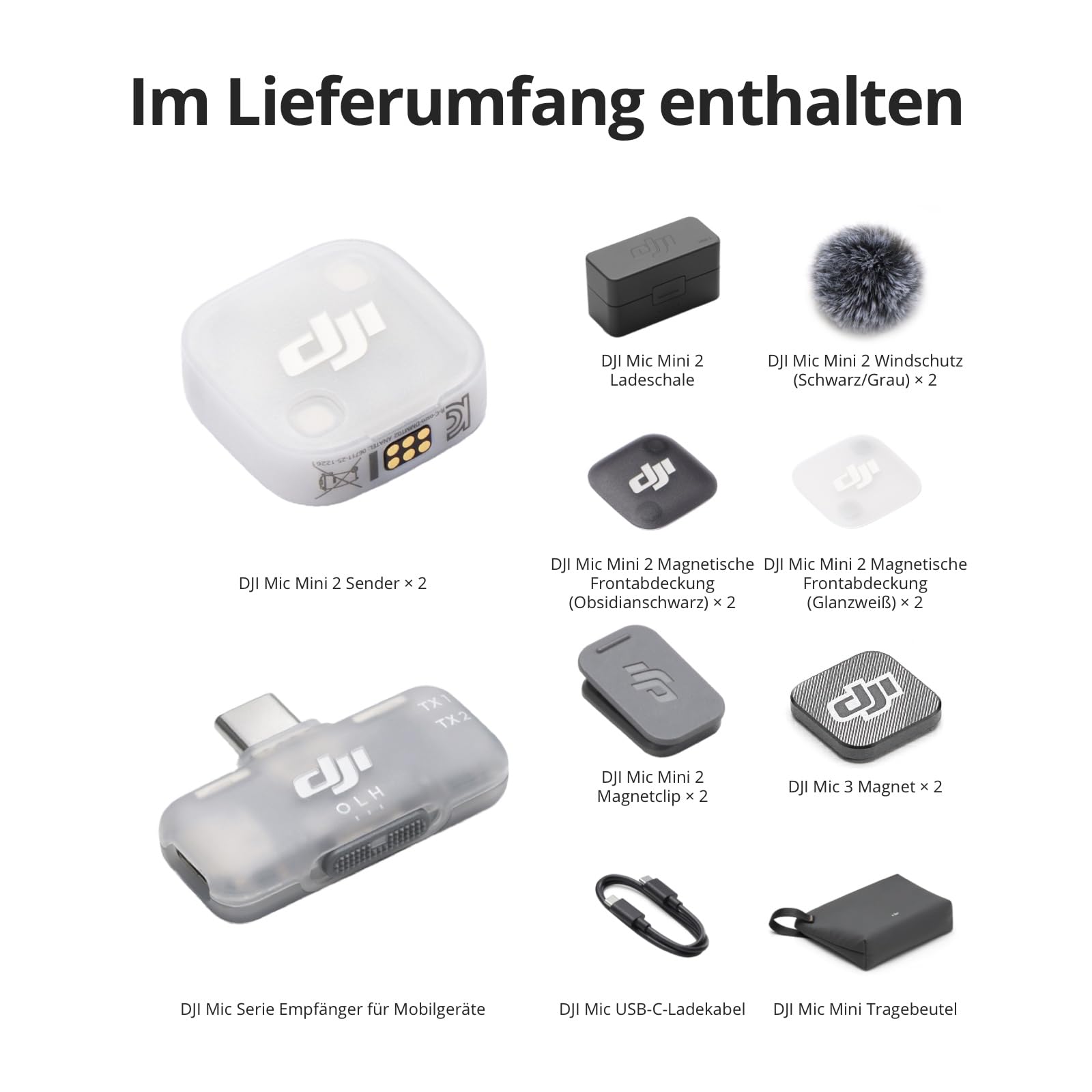 DJI Mic Mini 2 (2 TX + 1 Mobile RX + Ladeschale), Lavalier-Mikrofon