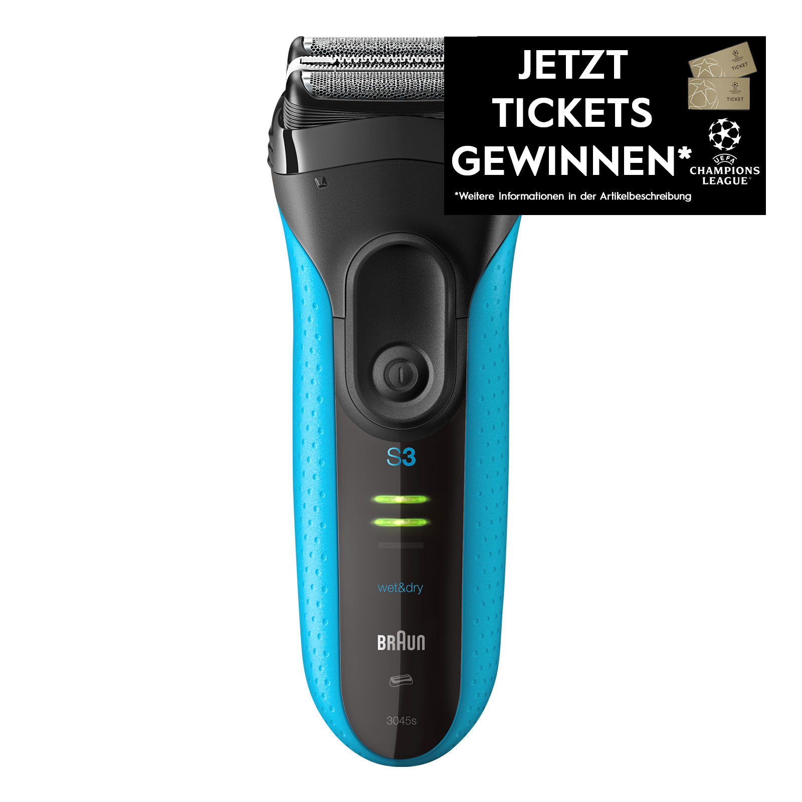 BRAUN Series 3 ProSkin 3045s Wet&dry Akkurasierer mit Tasche schwarz/blau