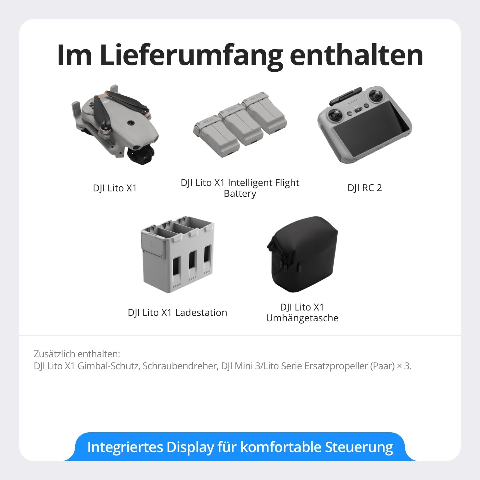 DJI Lito X1 Fly More Combo mit DJI RC 2, 4K Kameradrohne für Einsteiger